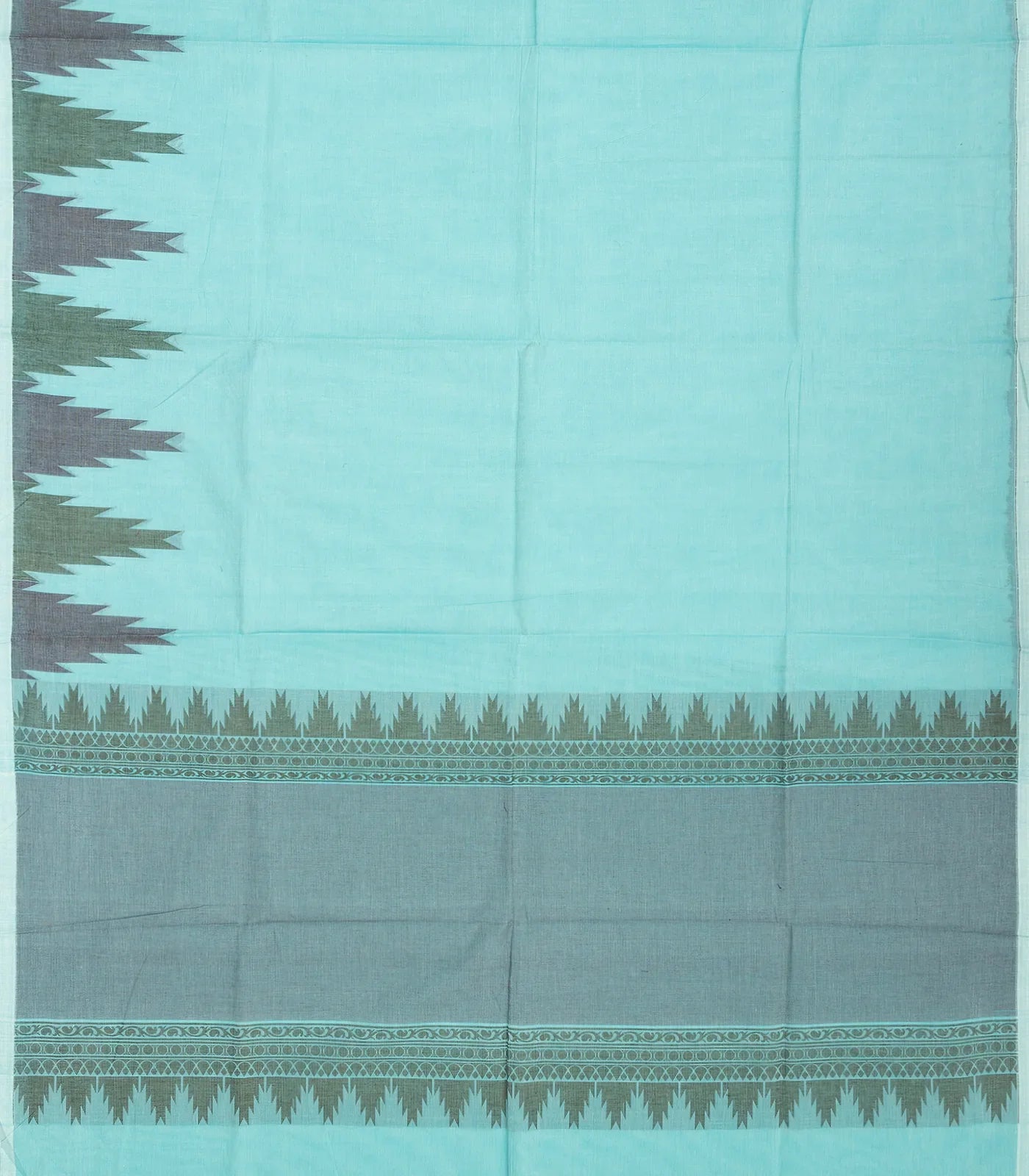 RmKV Light Blue Handloom Village Cotton Saree With Temple Border - view 2