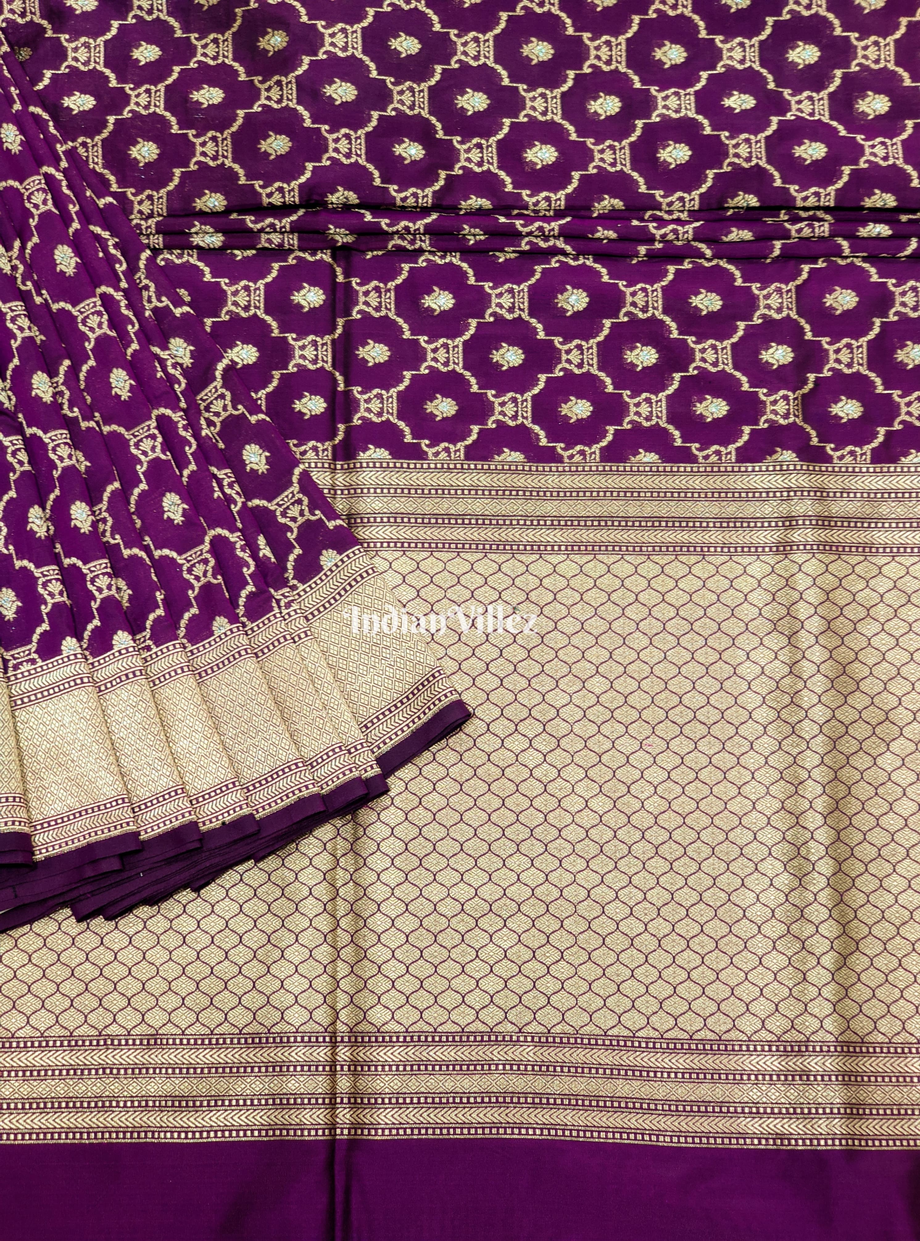 IndianVillèz Purple Designer Banarasi Katan Silk Saree with Silver Zari Work