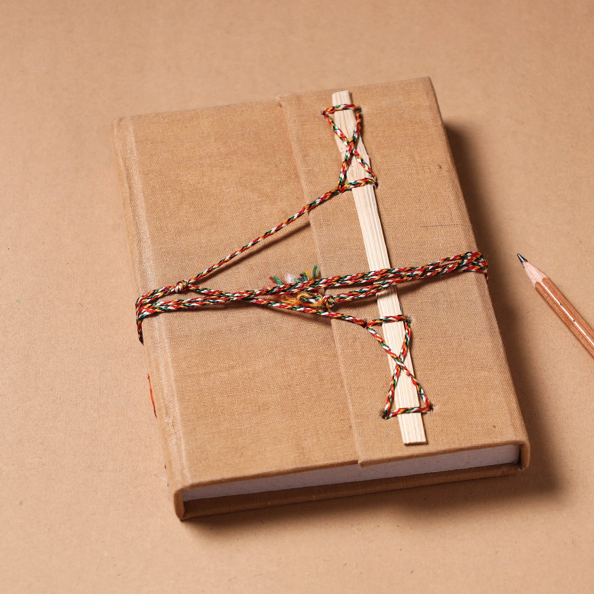 TARAGRAM Brown - Fabric Cover Handmade Paper Notebook with Thread Lock