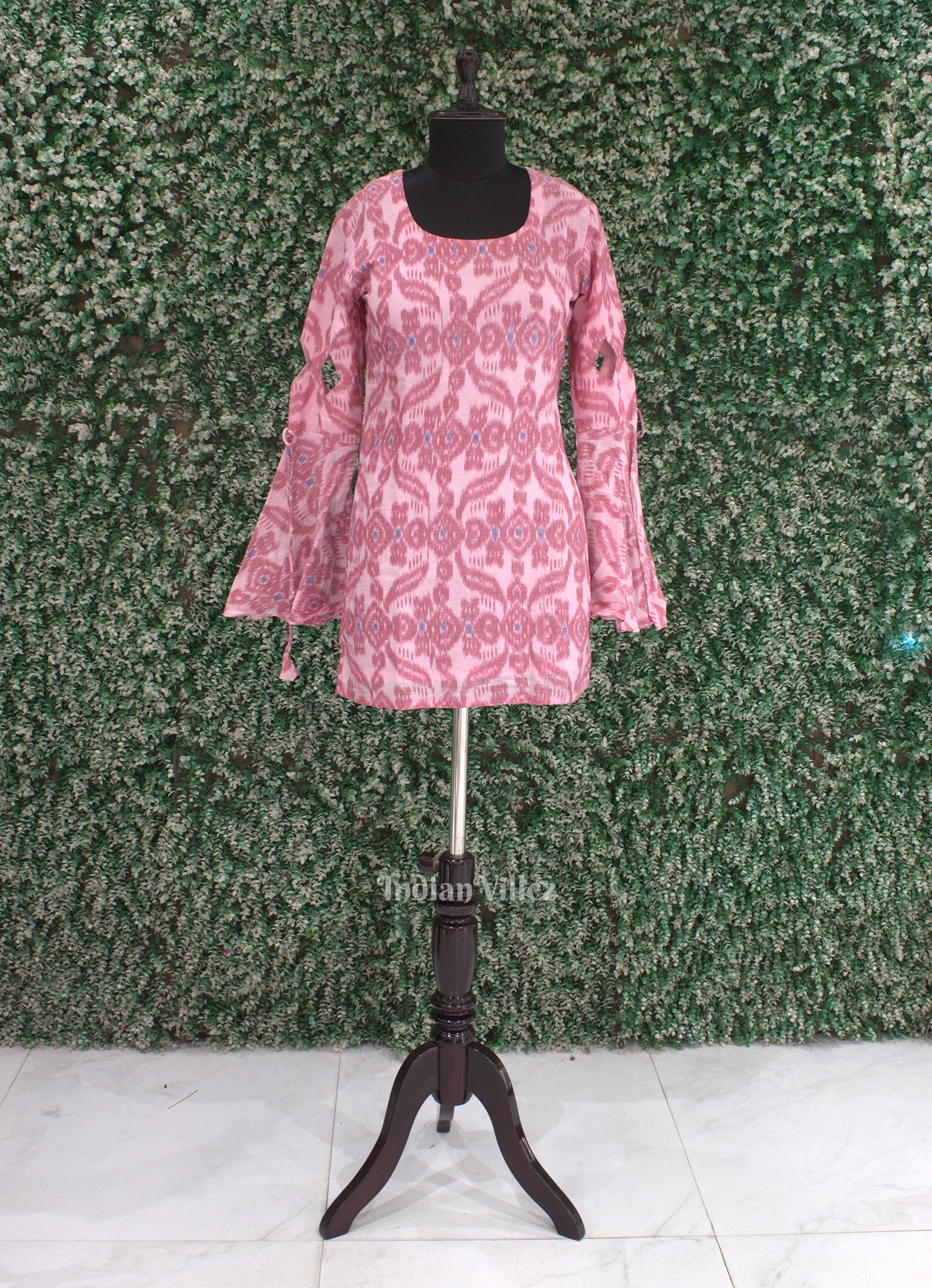 IndianVillèz Light Pink Sambalpuri Odisha Ikat Designer Cotton Short Kurti for Women