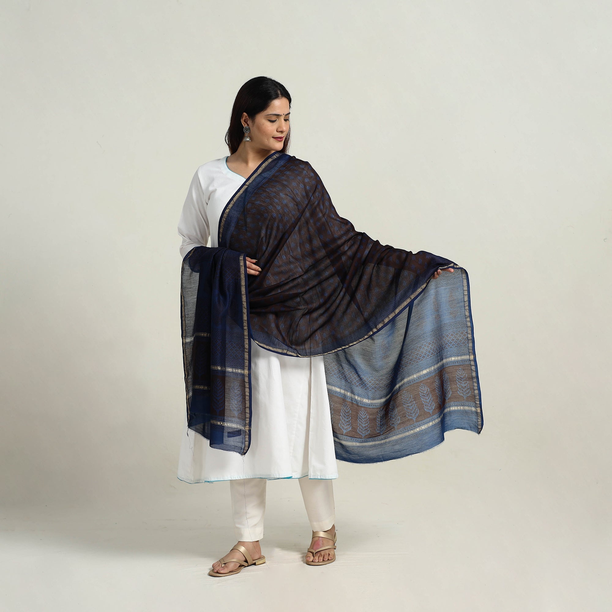 BAGH PRINTS BY MOHAMMED RAFIK KHATRI Brown - Natural Dyed Hand Block Print Chanderi Silk Bagh Dupatta 25 - view 2
