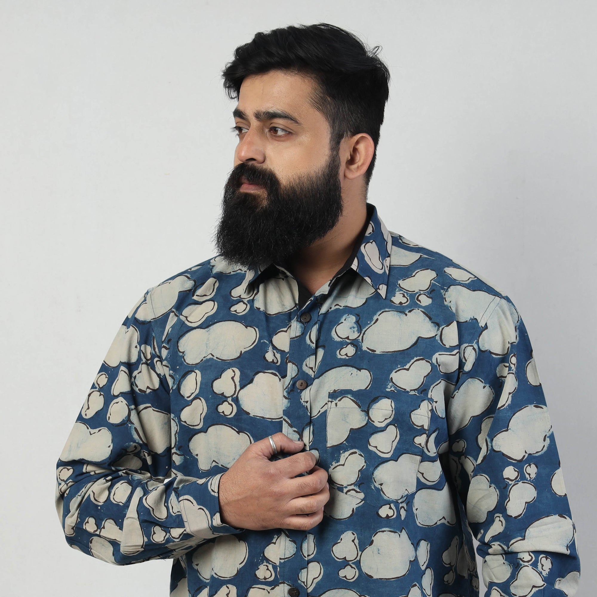 BINDAAS UNLIMITED Blue - Bindaas Block Art Printed Cotton Men Full Sleeve Shirt - view 2