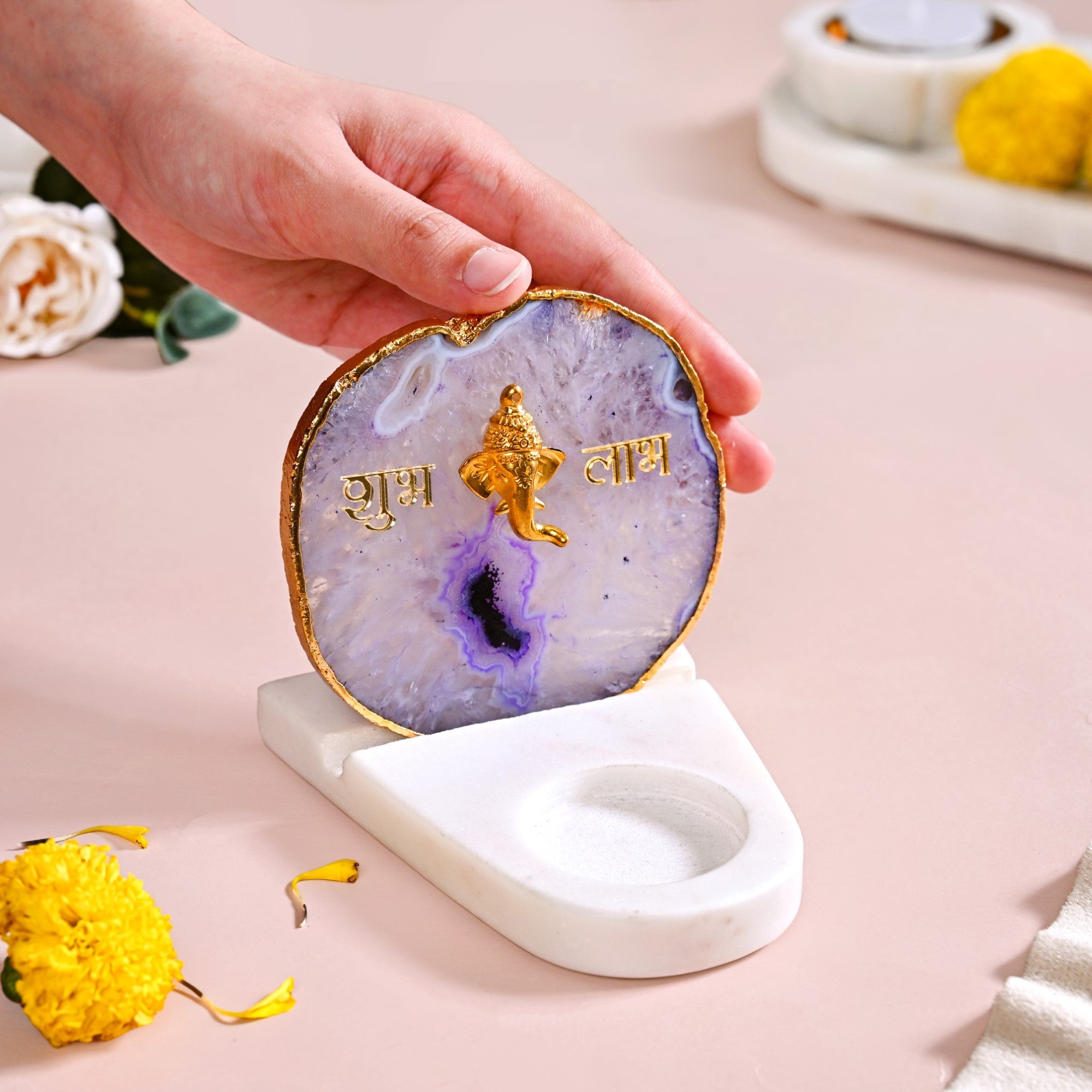 Nestasia Lord Ganesh Agate Tealight Holder With Marble Base - view 2