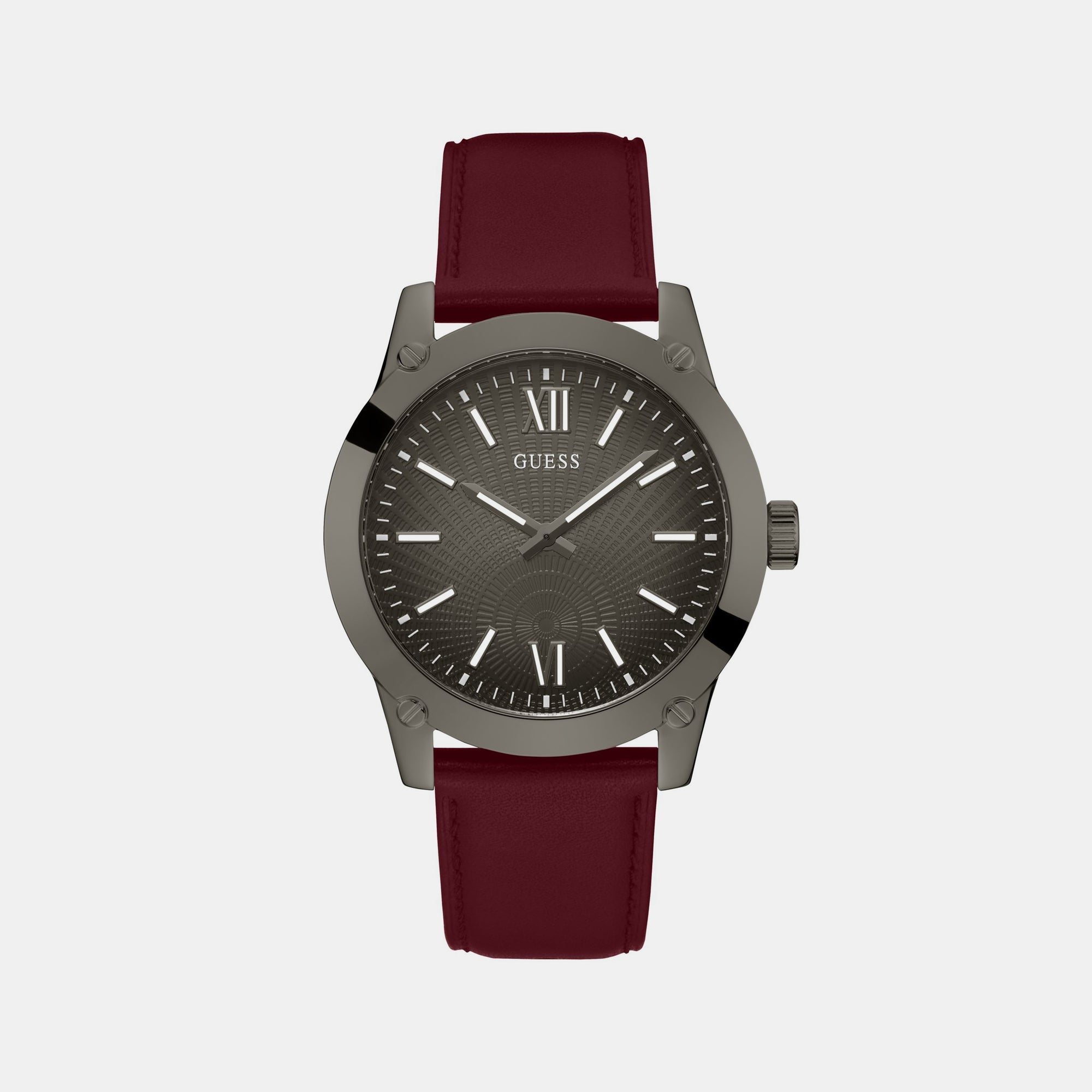 Guess Crescent Men Quartz Grey Dial Analog Leather Watch GW0628G4