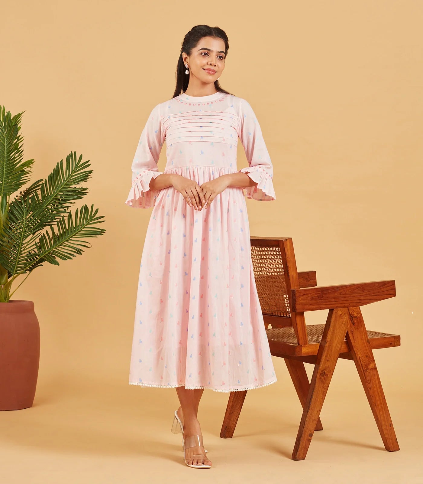 RmKV Baby Pink Flared Cotton Dress