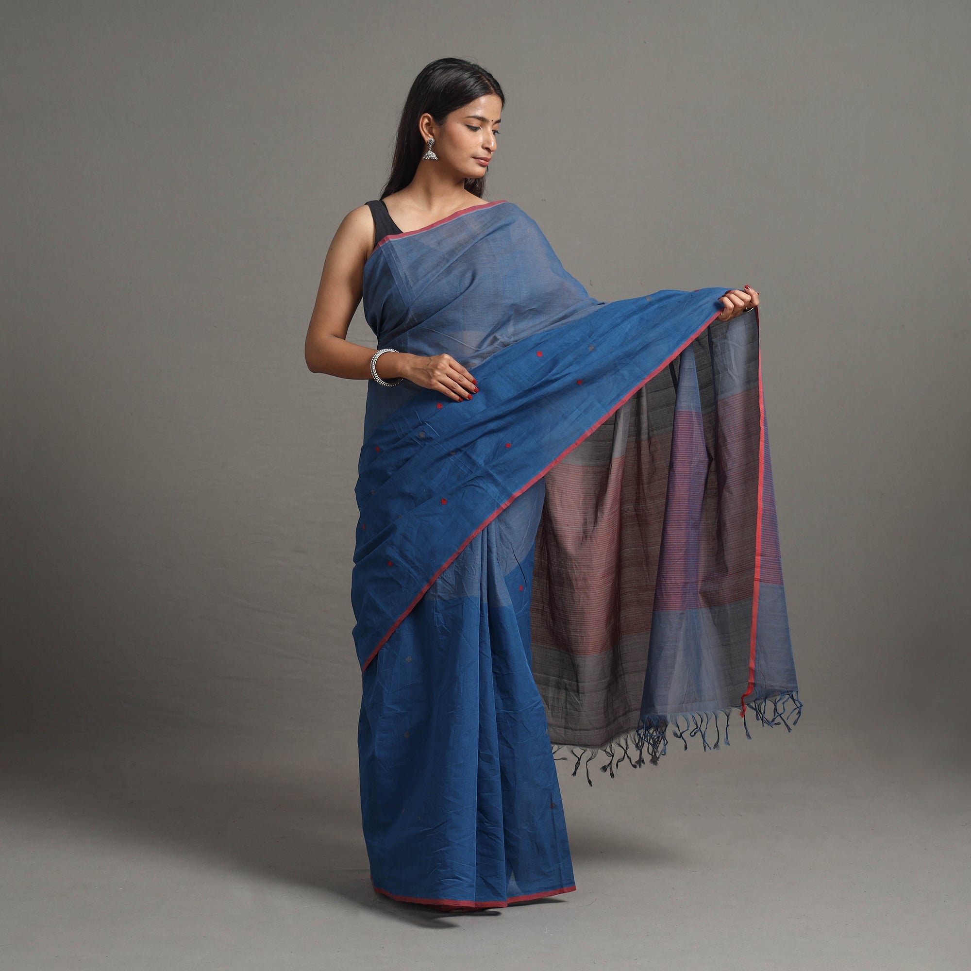 CHITRIKA Blue - Half and Half Buta Cotton Handloom Saree 120 - view 2