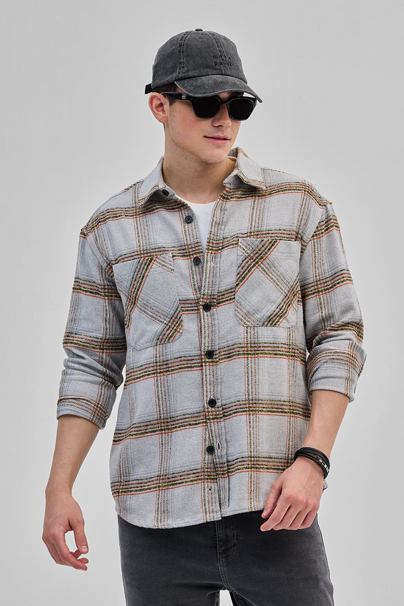SNITCH Light Grey Double Pocket Flannel Overshirt