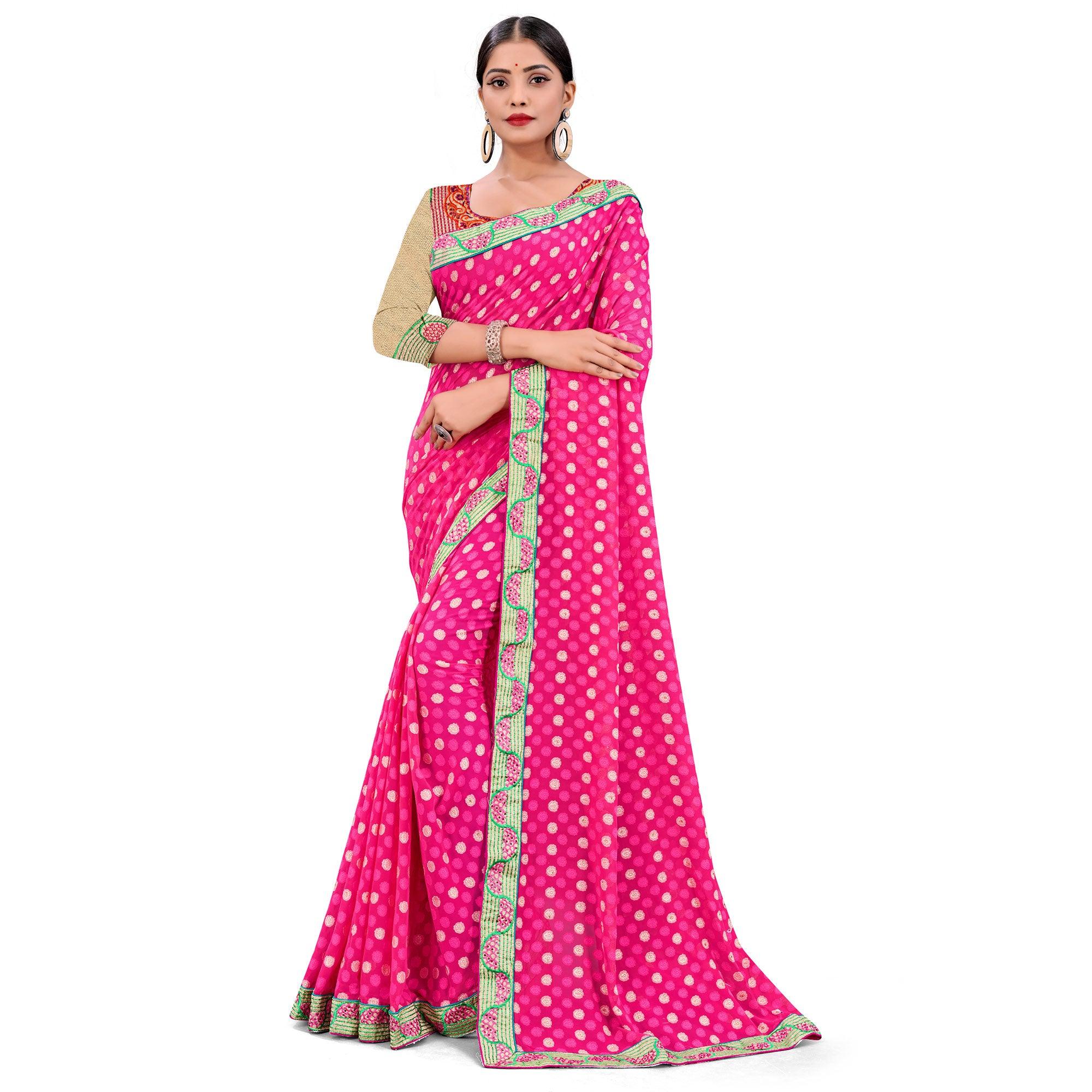 Peachmode Charming Pink Colored Party Wear Georgette Saree