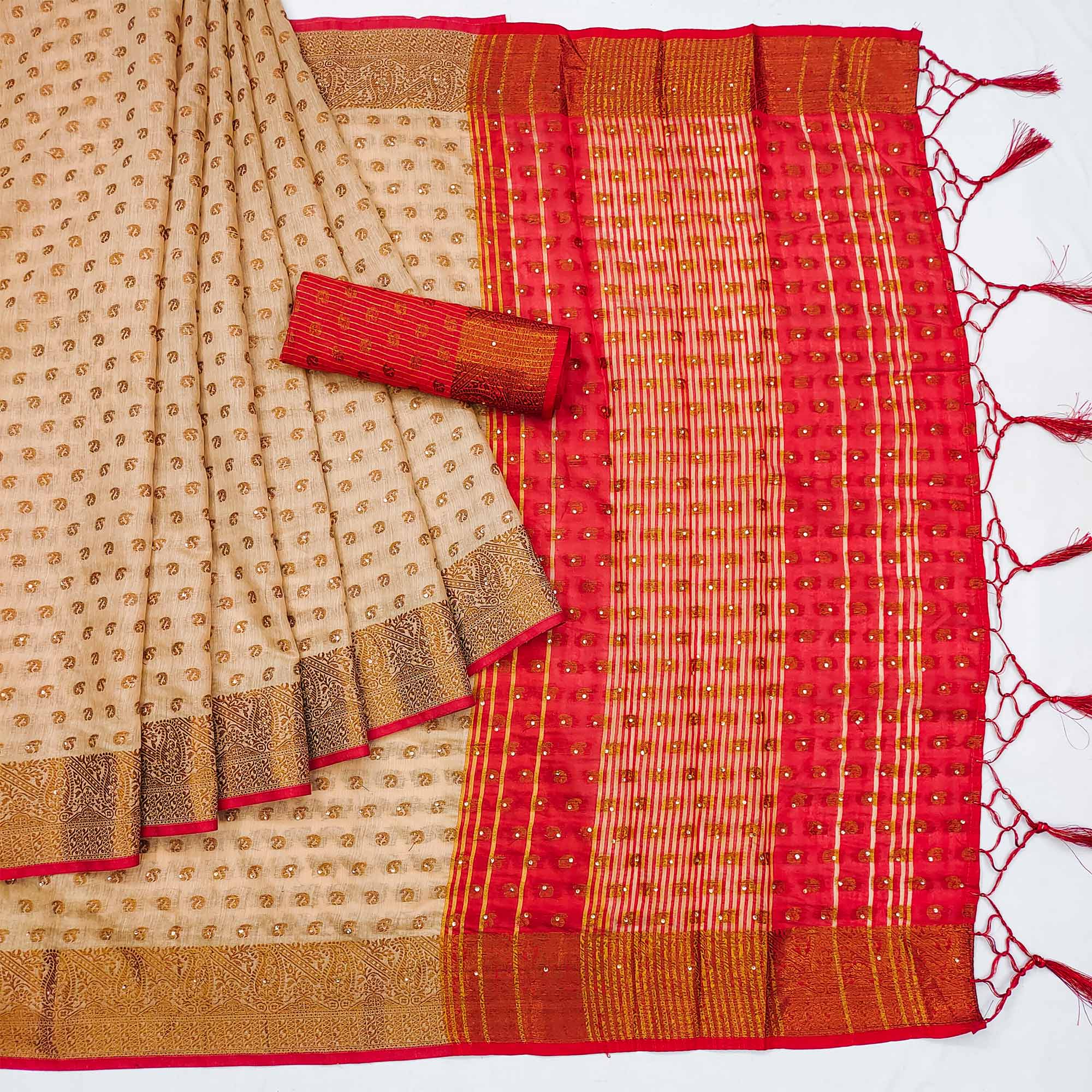 Peachmode Chikoo Floral Woven Cotton Silk Saree - view 3