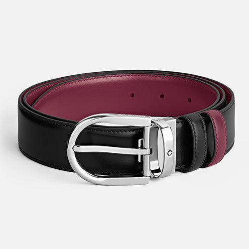 Montblanc Mont Blanc, Horseshoe Buckle Black/Cassis 35 mm Reversible Leather Belt