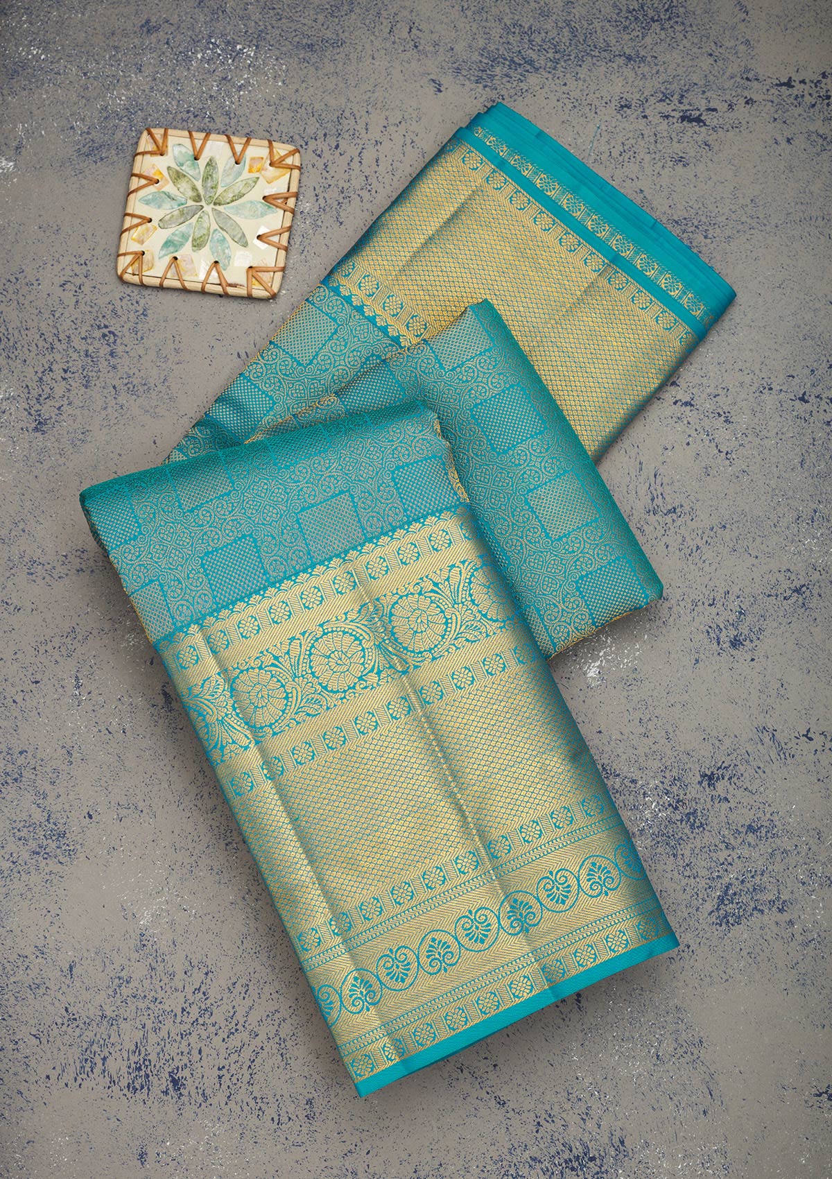 Koskii Turquoise Blue Zariwork Pure Silk Saree
