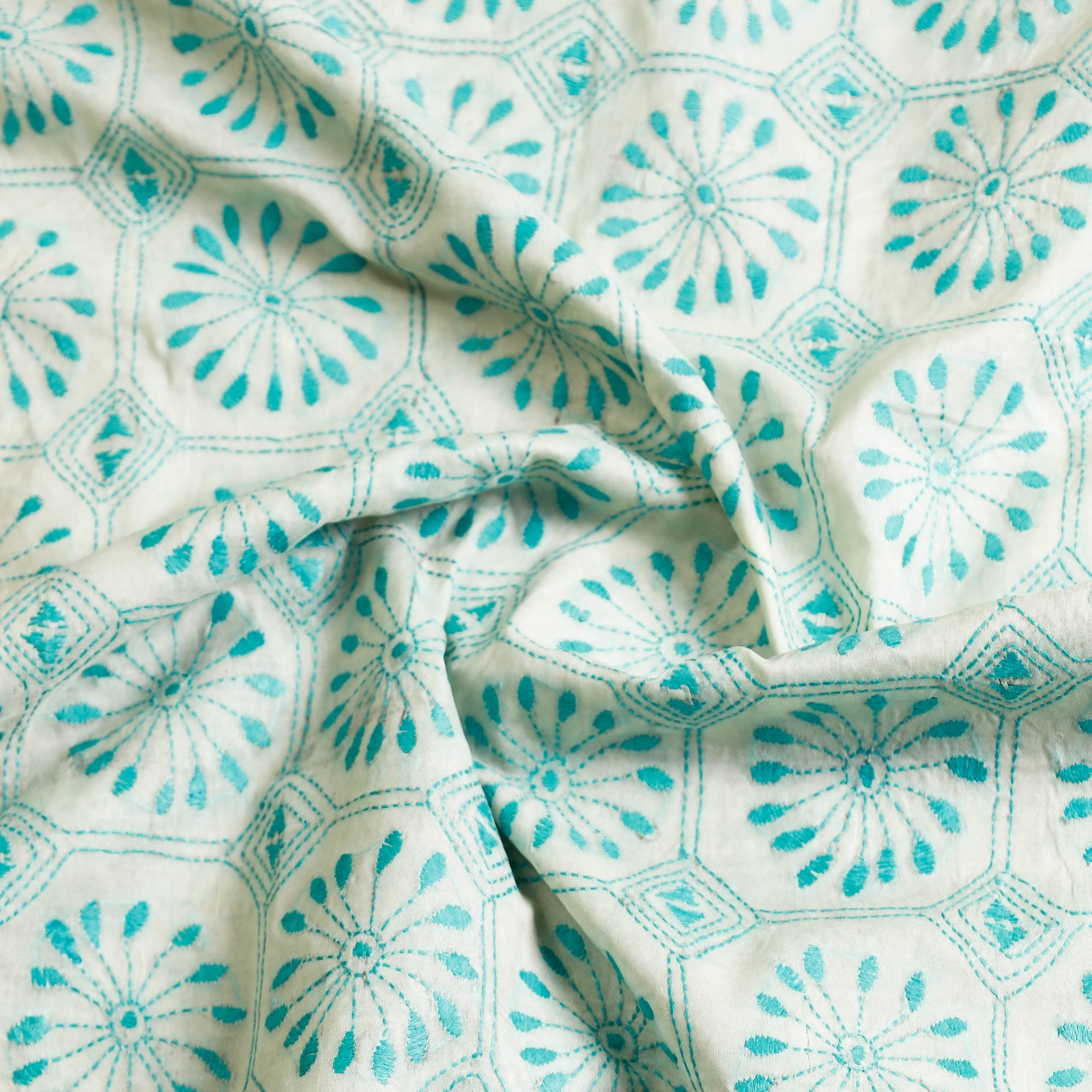 KHUSHBASH - HAPPY LOOM OF EAST Blue - Bengal Kantha Hand Embroidered Mulberry Silk Kurta Material - 3 Meter - view 2