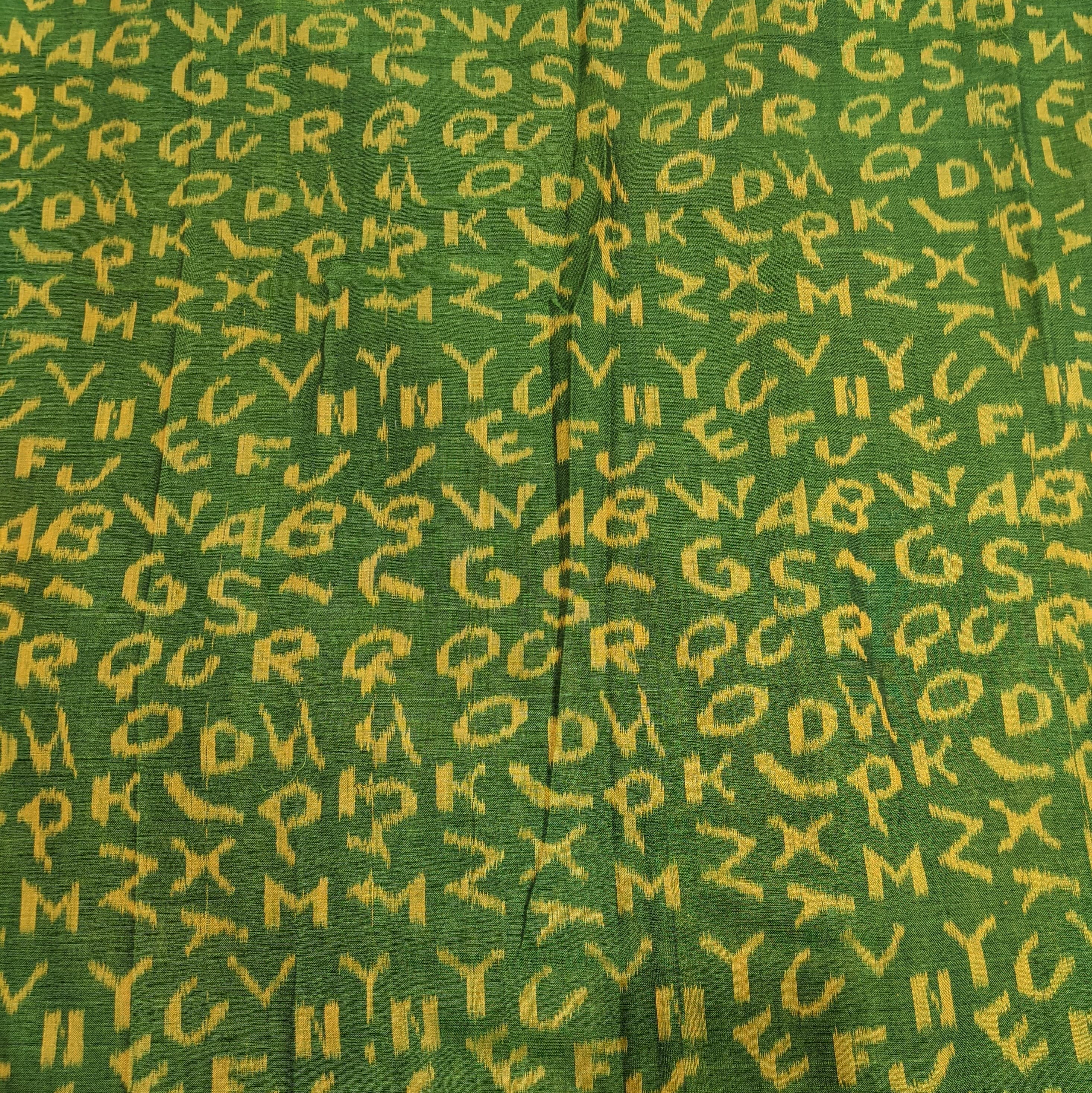 IndianVillèz Mehndi Green English Alphabet Sambalpuri Cotton Fabric - view 2