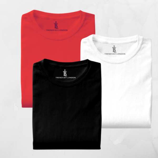 BlackTree Pack of 3 Half Sleeves T-Shirts for Men 180 GSM (Red,White and Black)