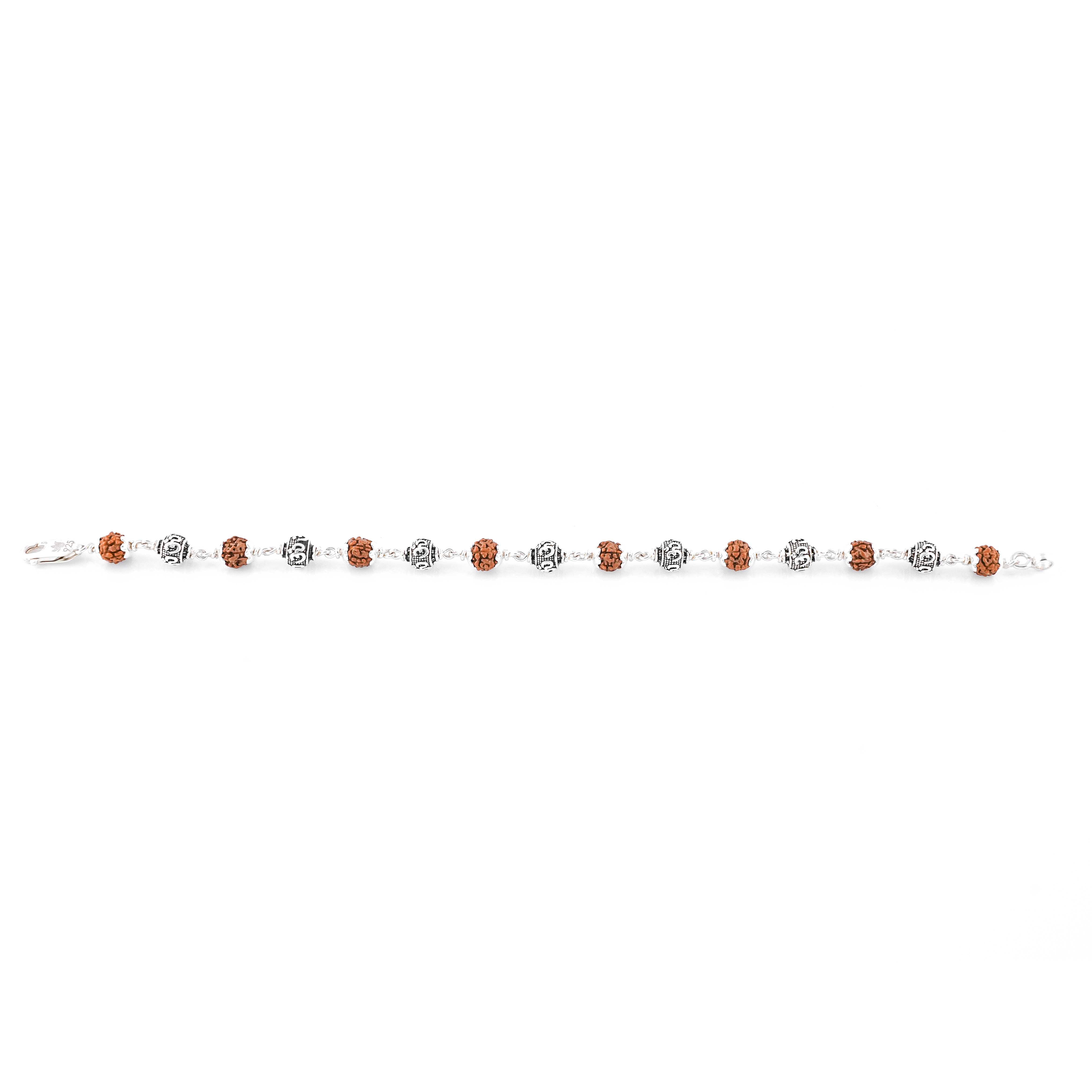 Prinjal Jewellers Rudraksha Silver Om Beads Bracelet - view 4