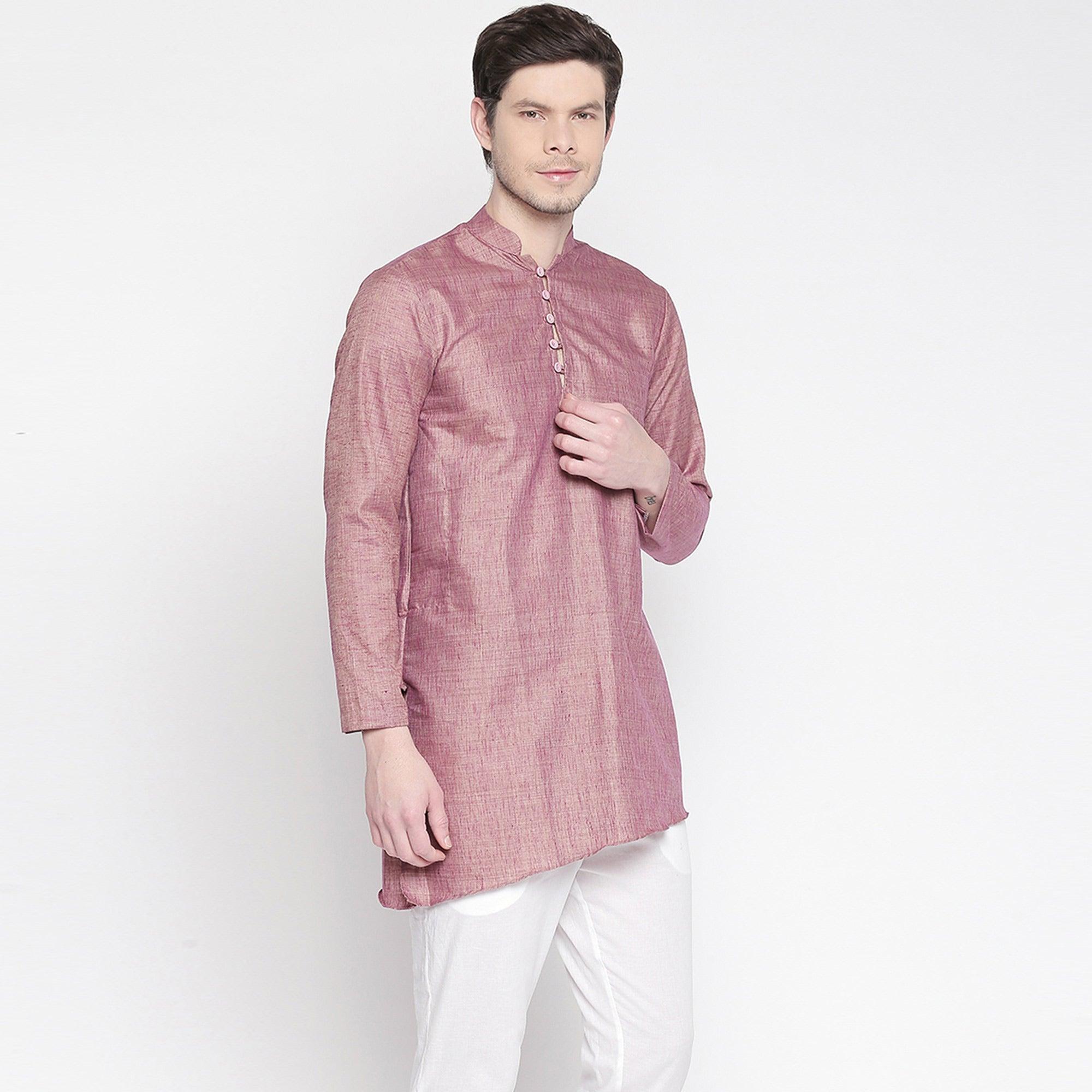 Peachmode Mauve Cotton Short Kurta with Asymmetric Hem - view 4
