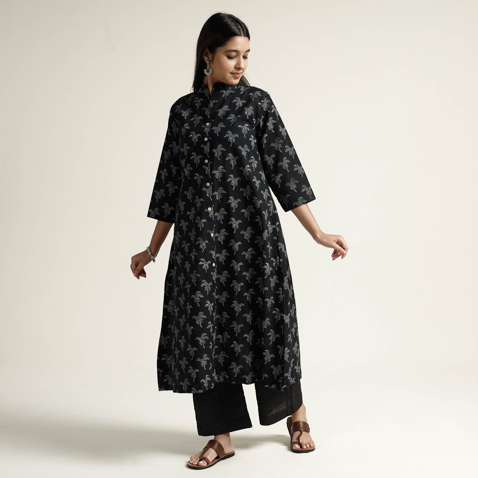 ITOKRI CASUALS Black - Block Print Handwoven Cotton A-Line Mangalagiri Kurta 15 - view 3