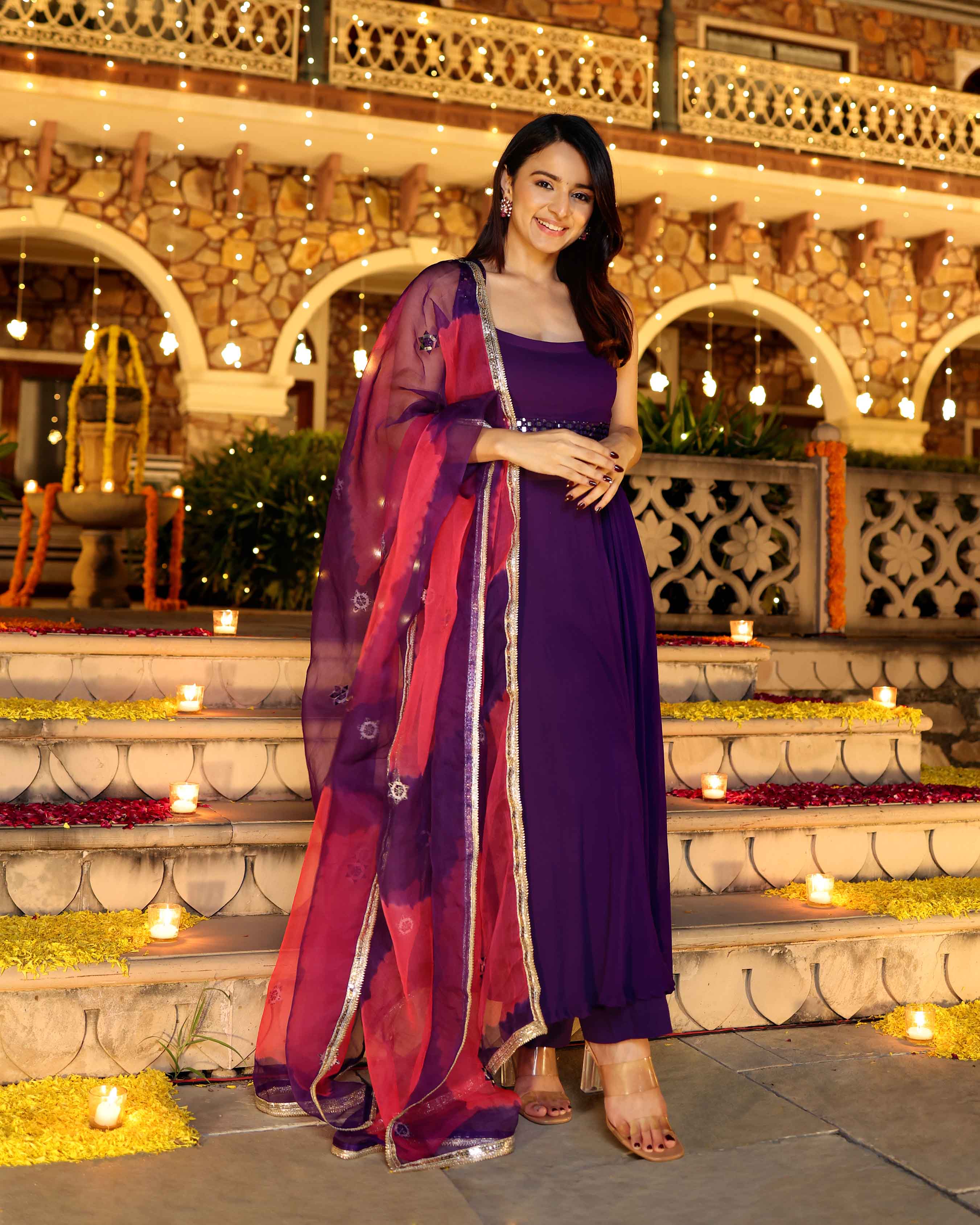 Aachho Majestic Mirror Purple Georgette Suit Set - view 8