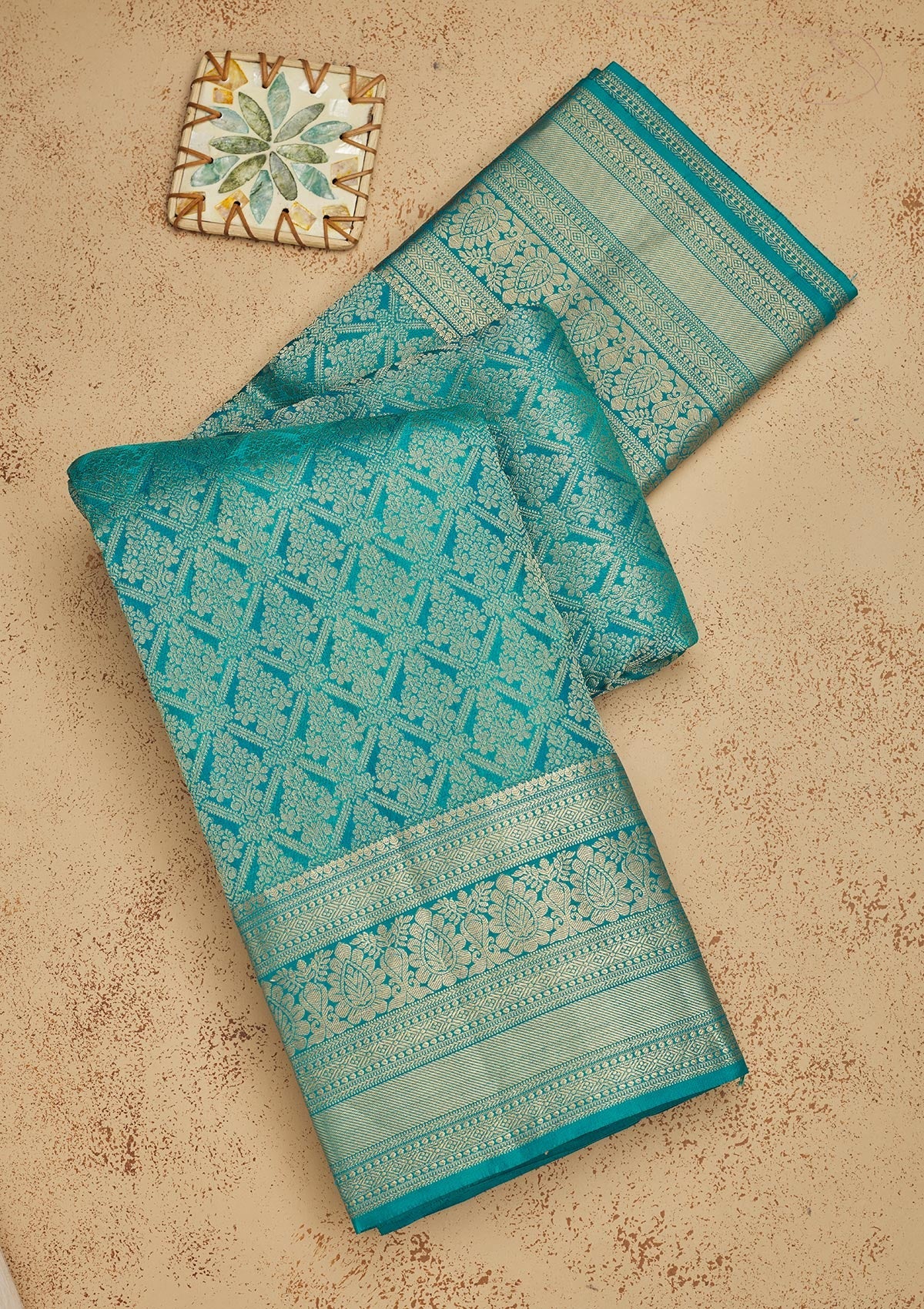 Koskii Turquoise Blue Zariwork Pure Silk Saree