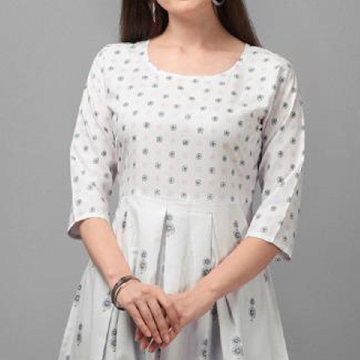 Peachmode Seller Imposing White Coloured Casual Wear Printed Rayon Malai Kurti - view 2