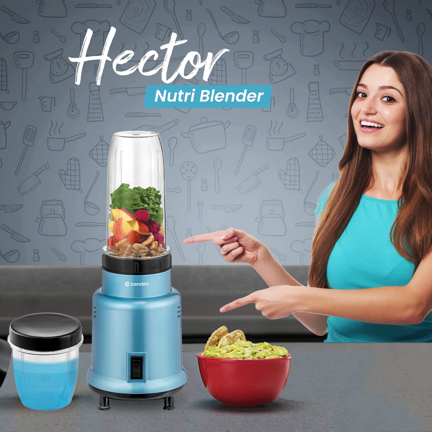 Candes Hector Pro Nutri Blender, 22000 RPM Mixer Grinder, Blender, Chopper, Juicer, Stainless Steel Blades, 2 Unbreakable Jars, 1 Years Warranty | 500 - view 2