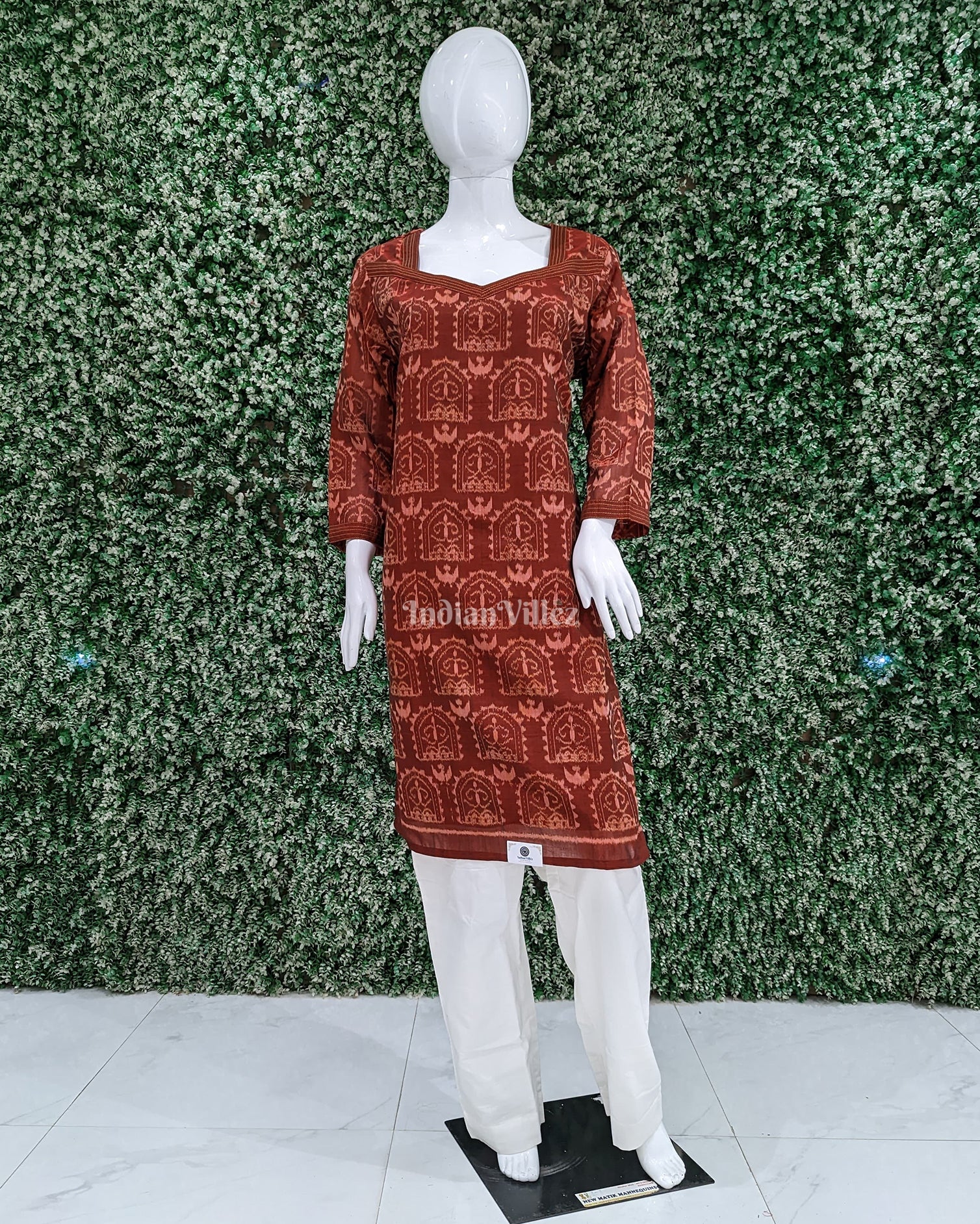 IndianVillèz Red Sambalpuri Odisha Ikat Designer Cotton Kurti for Women