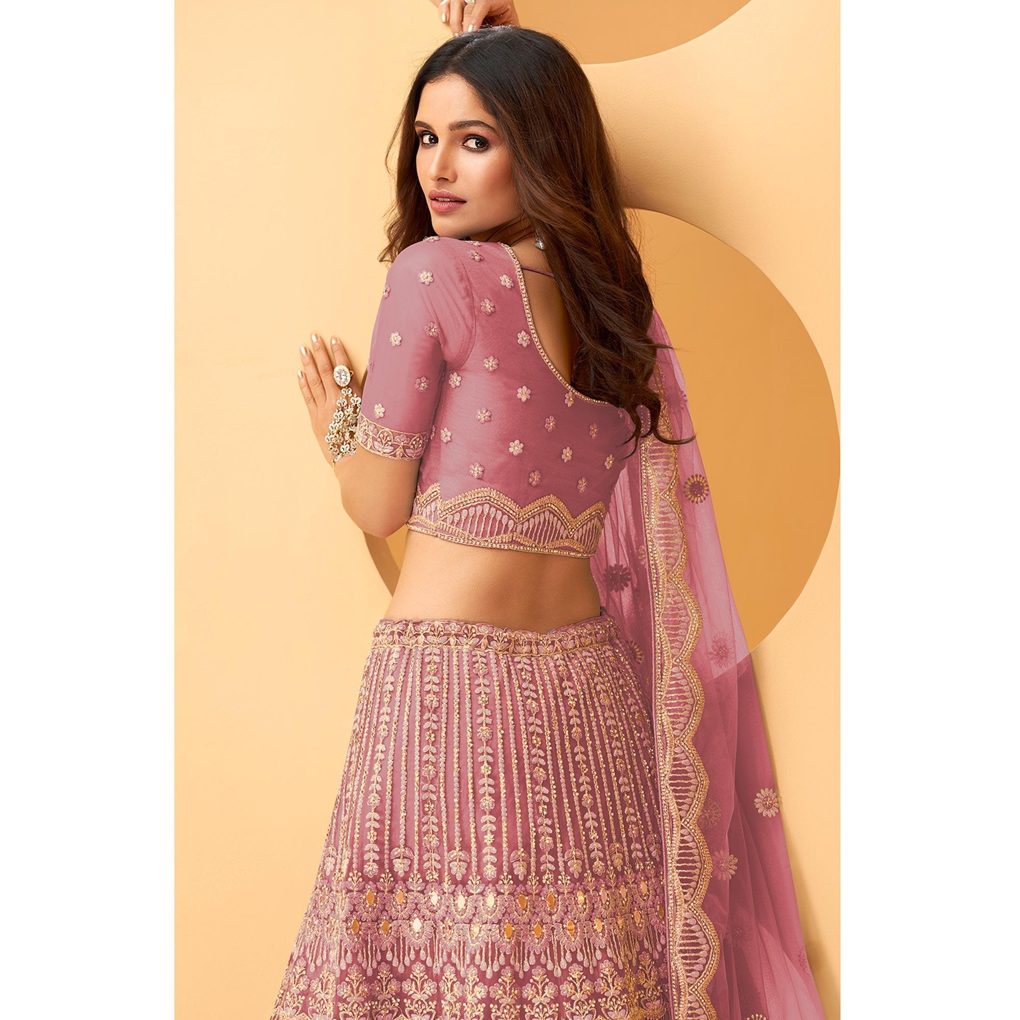 Peachmode Lavender Party Wear Embroidered Net Lehenga Choli - view 4