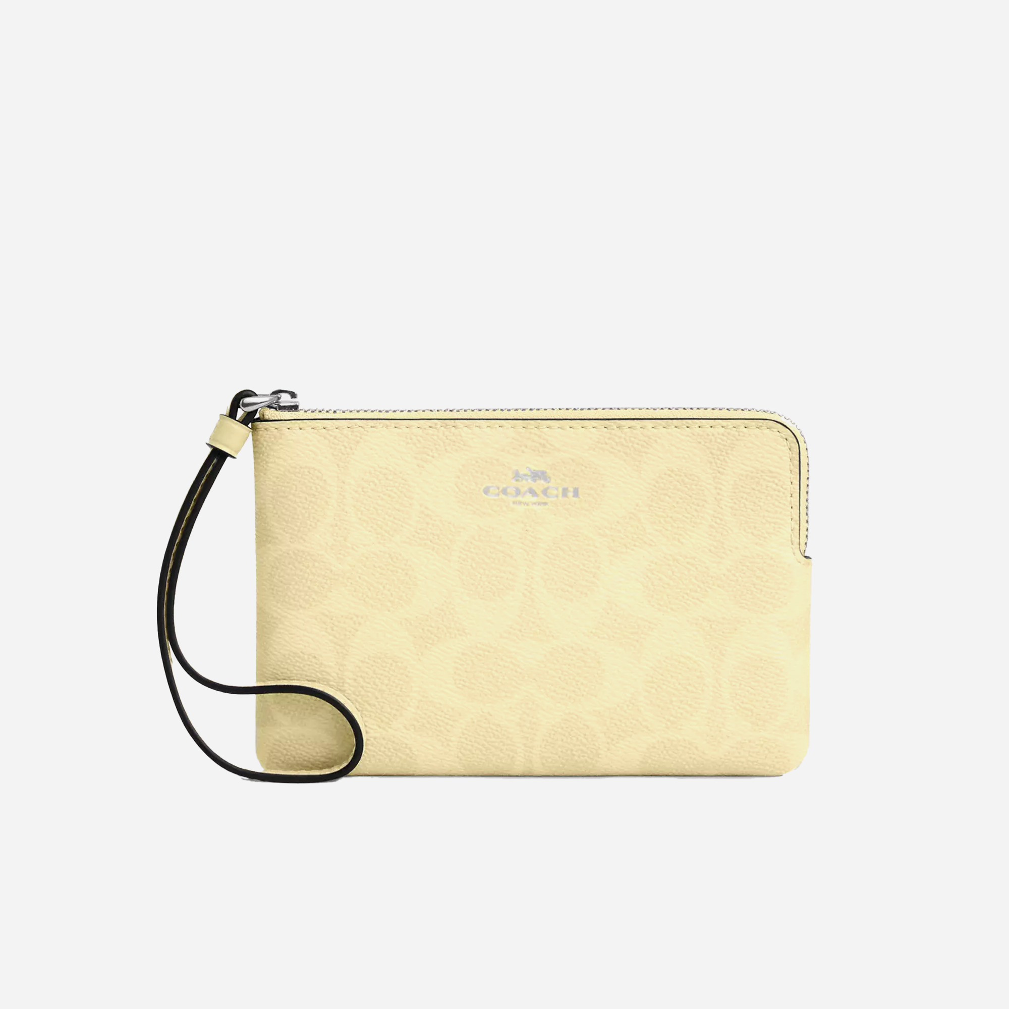 COACH Corner Zip Wristlet In Signature Canvas Silver/Hay
