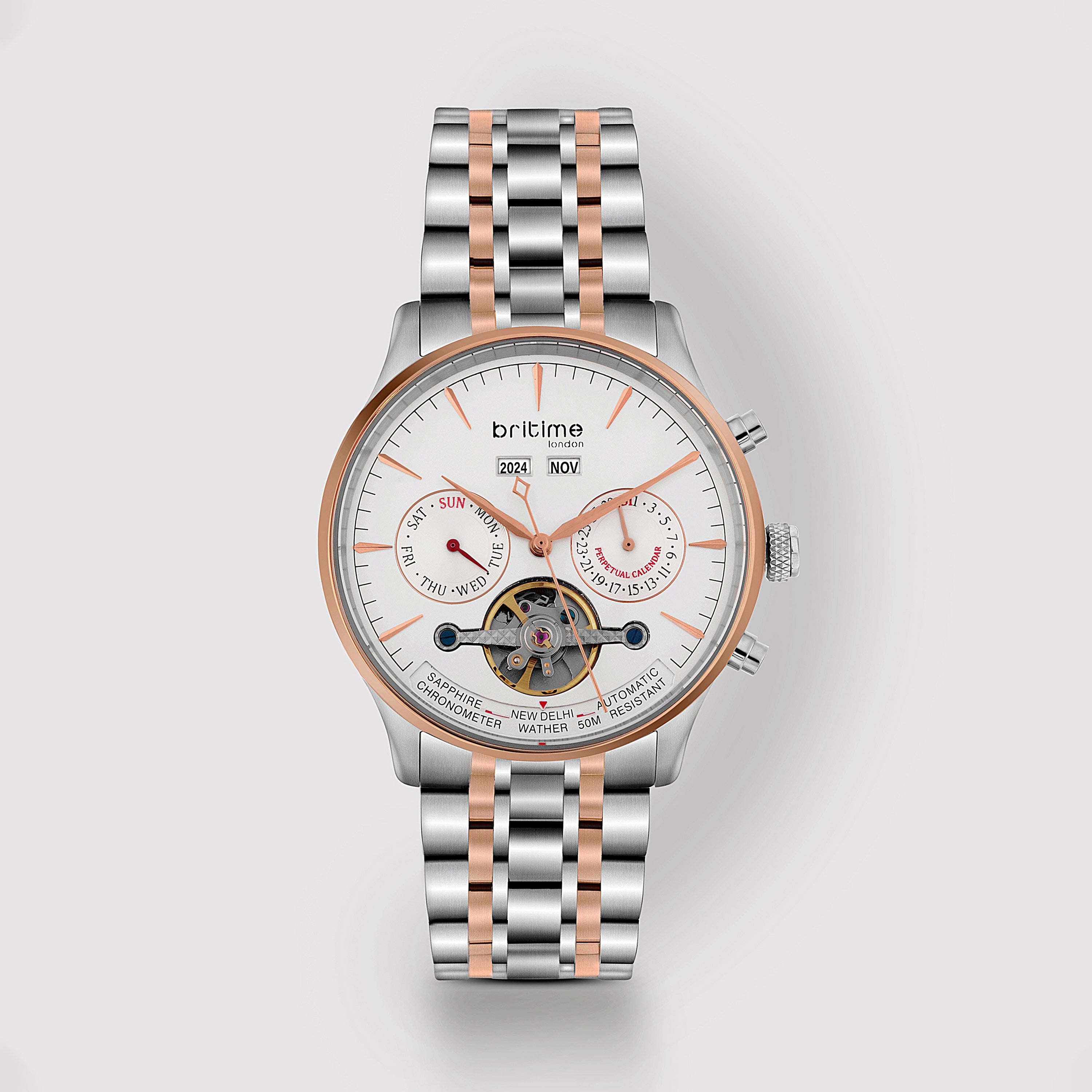 Britime Celestial Men Automatic Silver Dial Chronograph Metal Watch 867-M30305