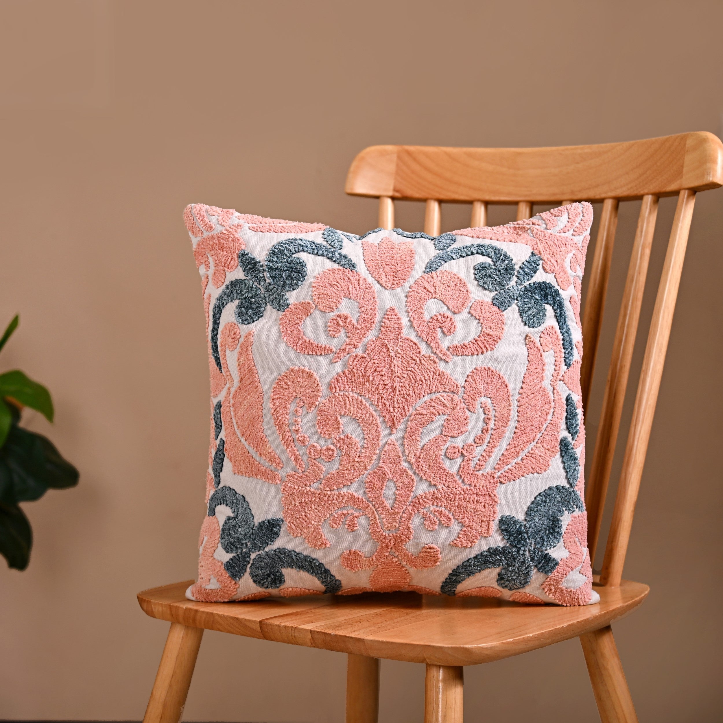 Nestasia Embroidered Peach Teal Cushion Cover 40x40 cm