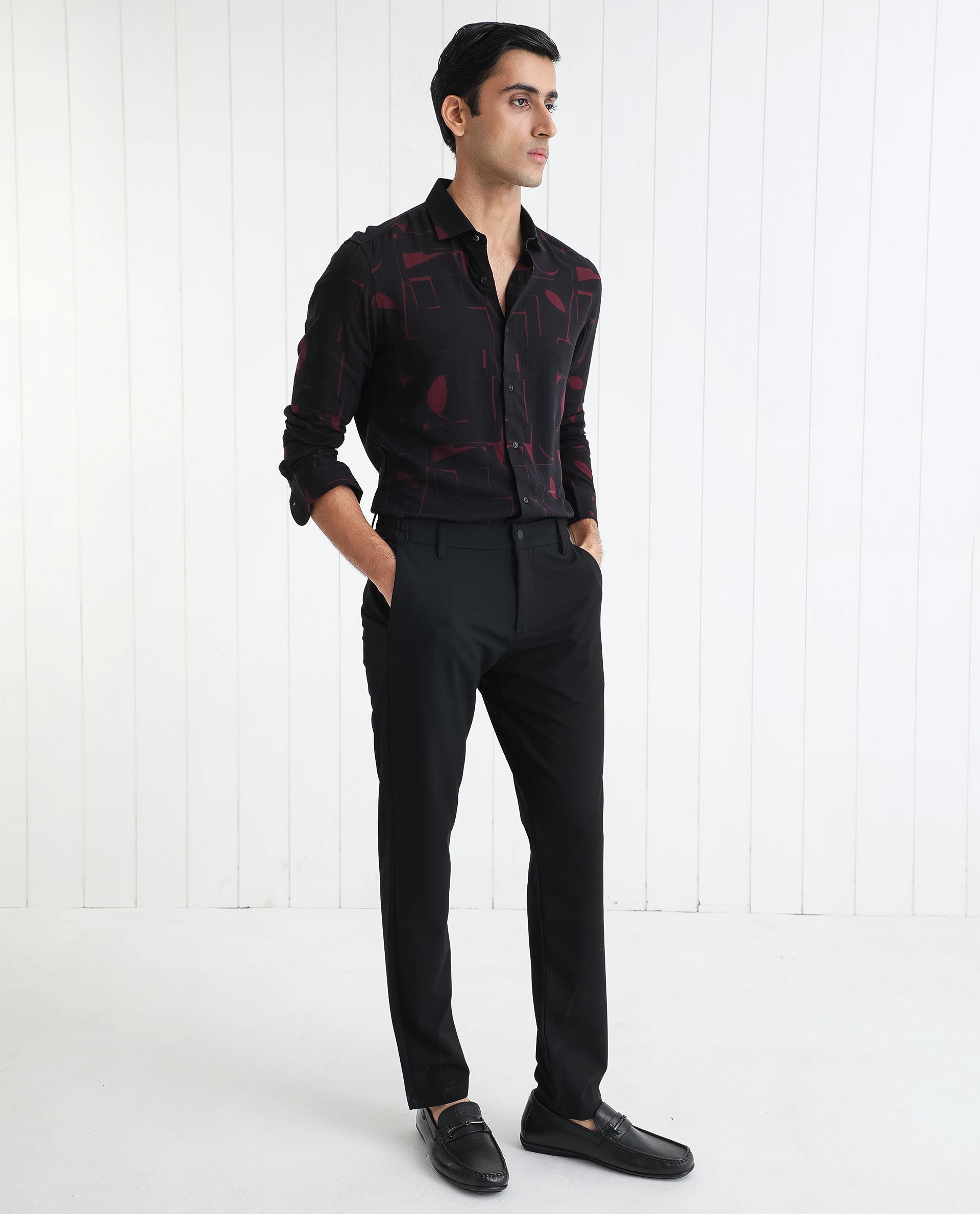 Rare Rabbit Men's Arjay Red Viscose Fabric Abstract Print Full Sleeves Shirt - view 5