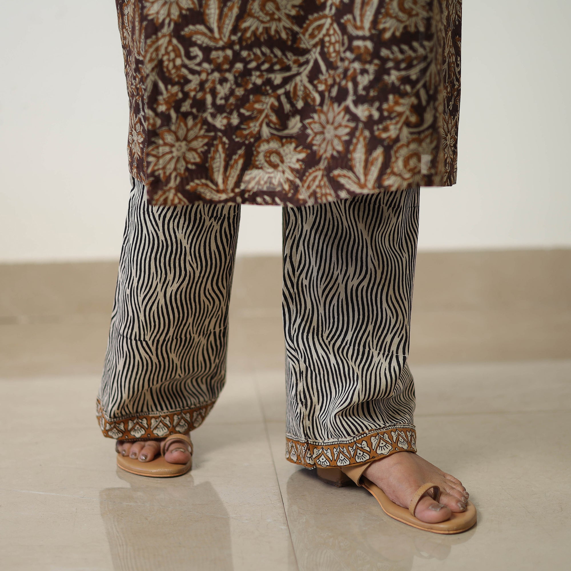 ITOKRI CASUALS Brown - Chanderi Silk Hand Block Bagru Print Kurta Set 02 - view 6