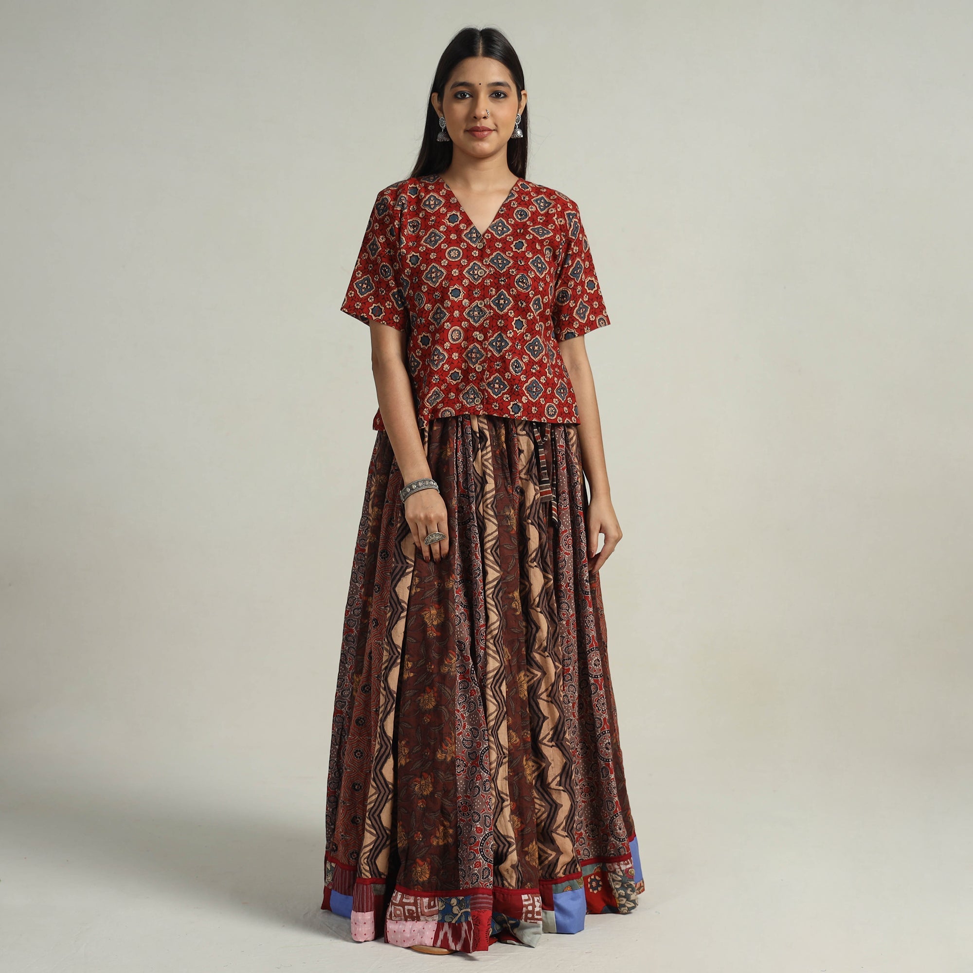 NOORI BAZAR Brown - Kutch Block Printed 24 Kali Cotton Long Skirt 08 - view 2