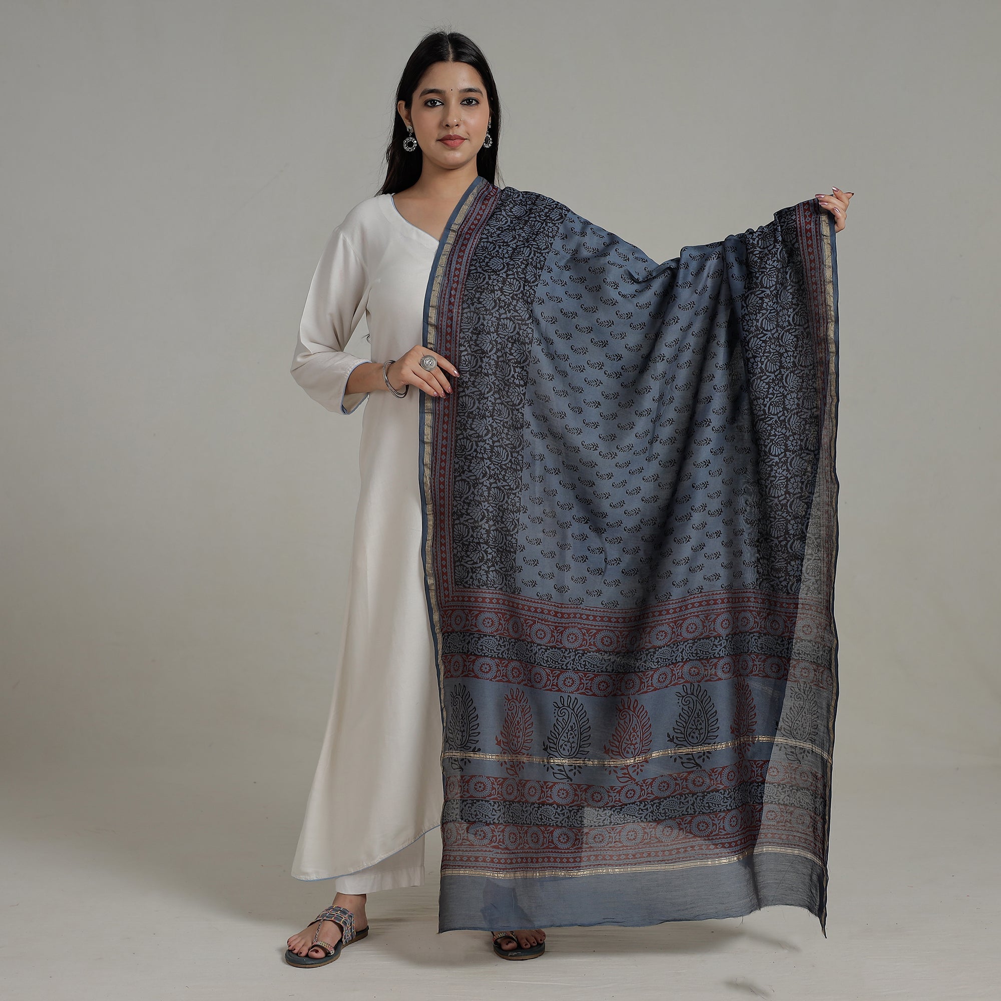 BAGH PRINTS BY YAKOOB KHATRI Blue - Block Printed Chanderi Silk Bagh Dupatta 35 - view 2
