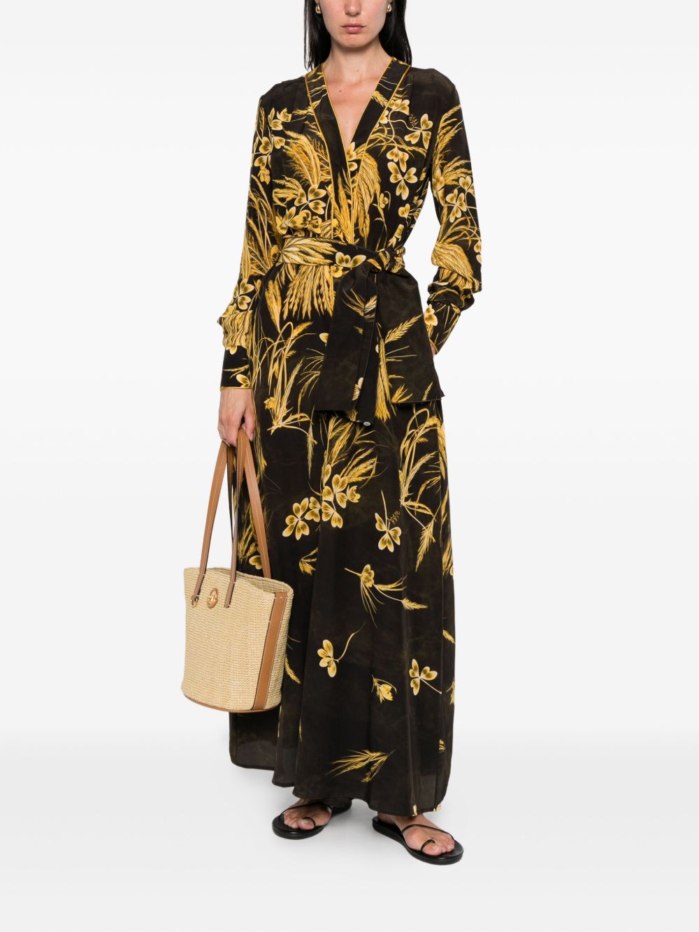 F.R.S . V-neck long sleeves Silk blend printed maxi dress - view 2