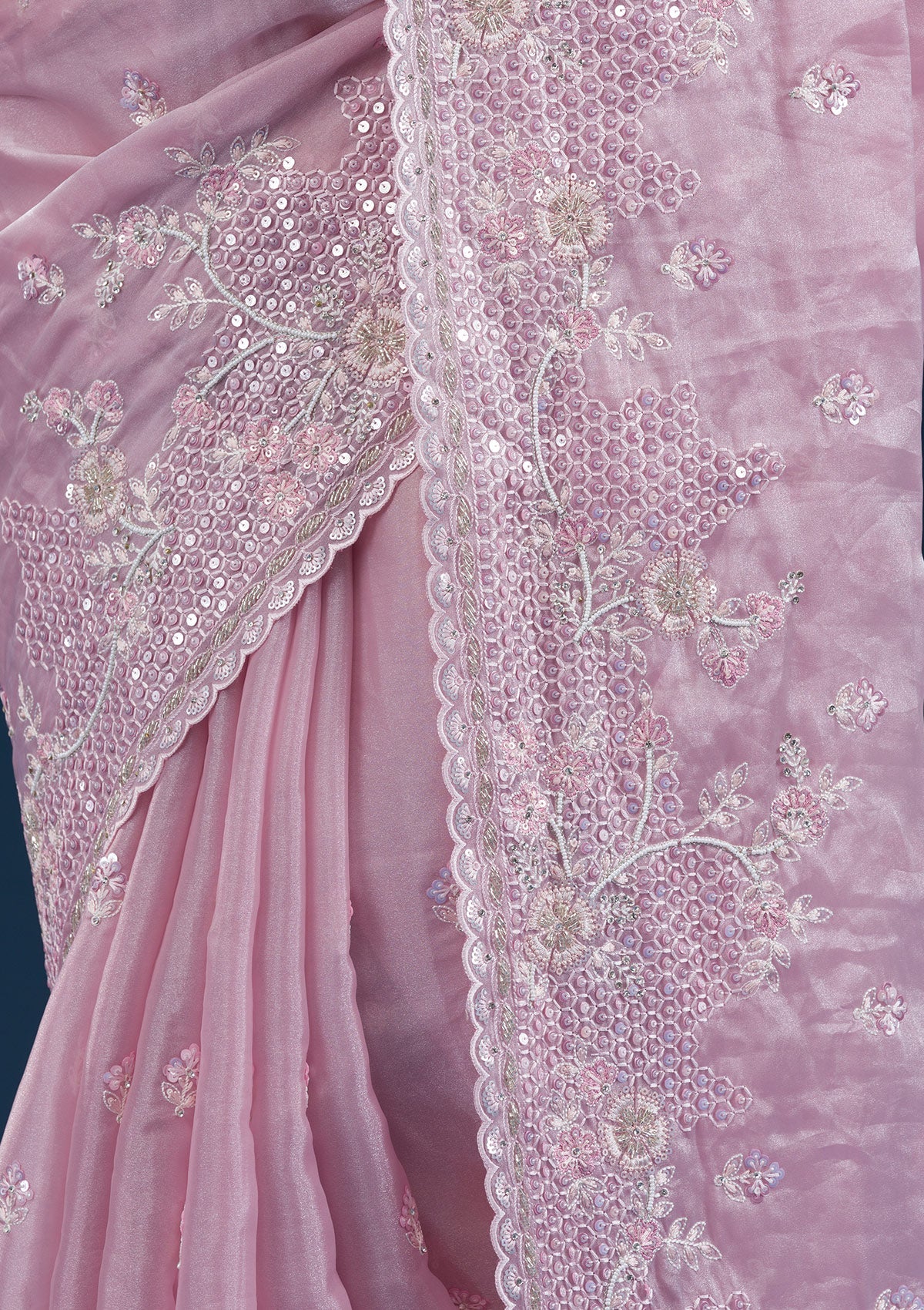 Koskii Onion Pink Sequins Tissue Saree – Women's - view 7