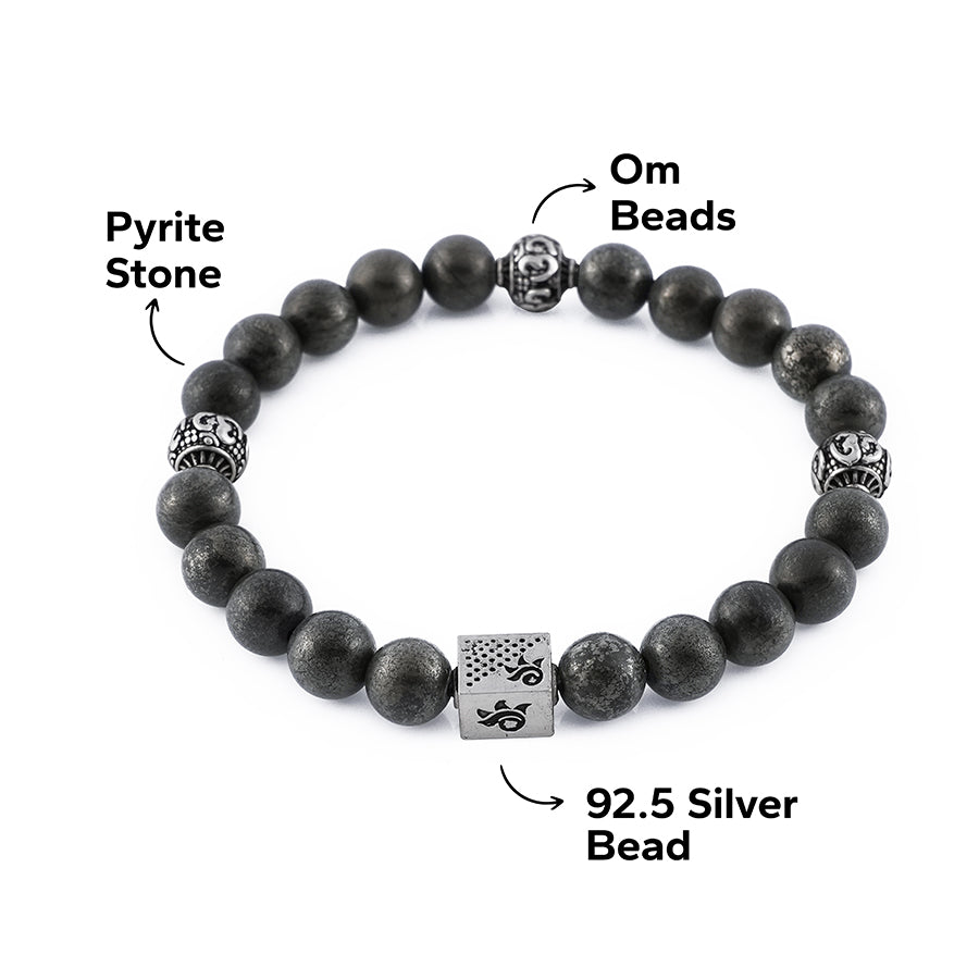 Prinjal Jewellers Pyrite Stone with Om Silver Beads Bracelet - view 6
