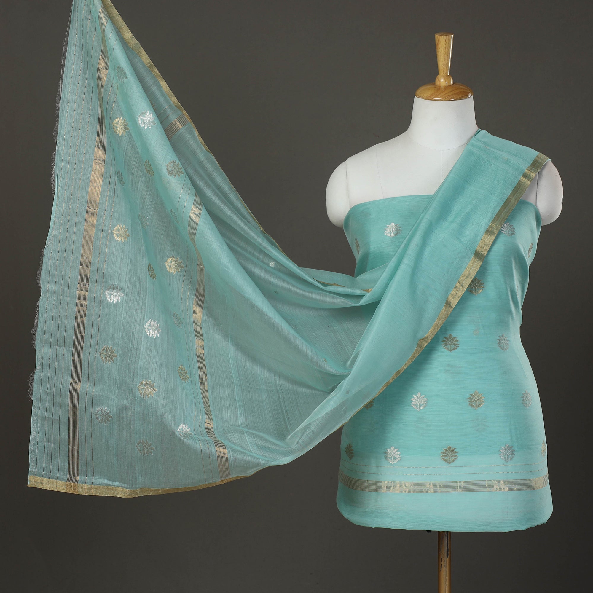 CHANDERI BY RAUPH KHAN 2pc Zari Buti Handloom Chanderi Silk Dress Material 24