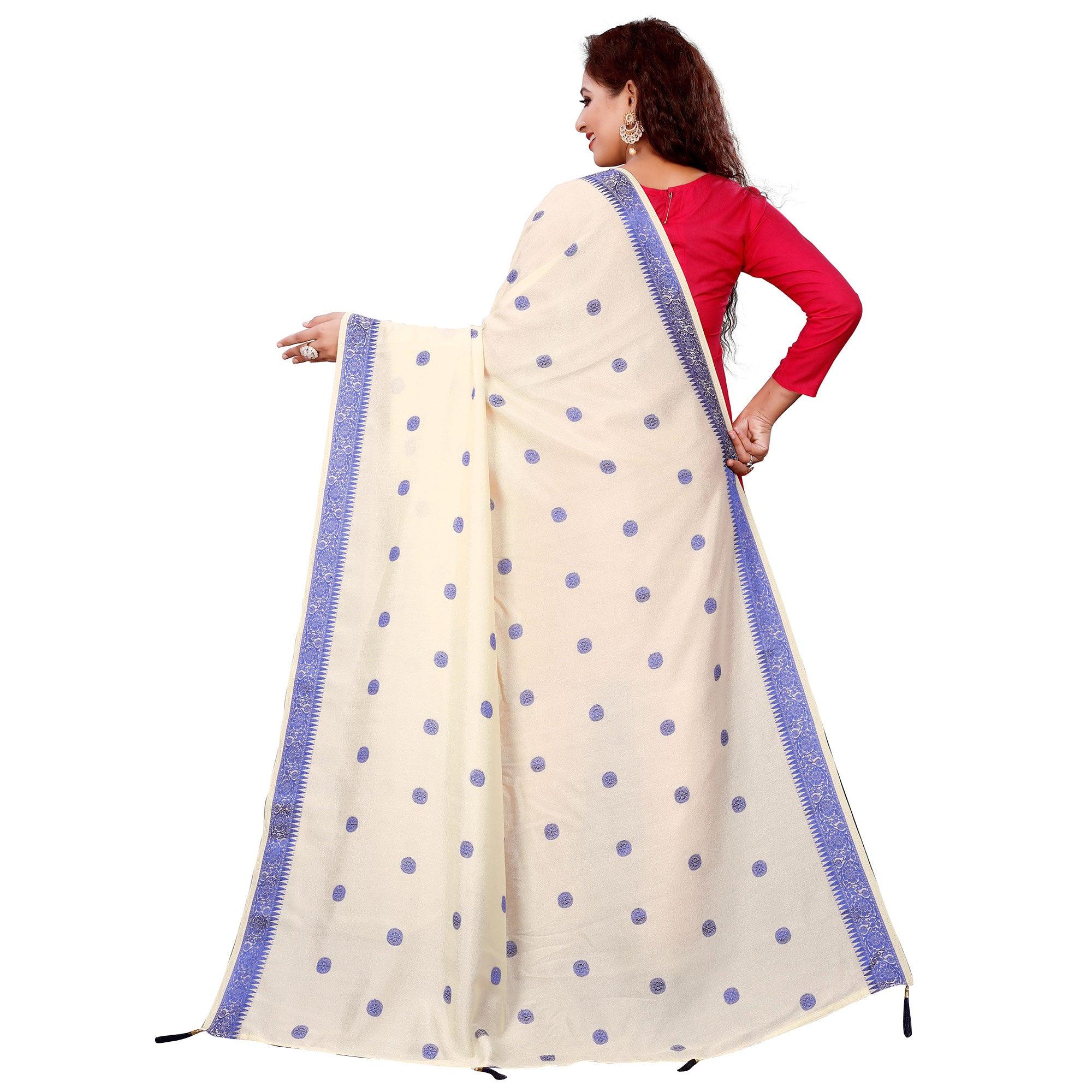 Peachmode Seller Glorious Cream Colored Festive Wear Woven Art Silk-Viscose Dupatta With Tassels - view 3
