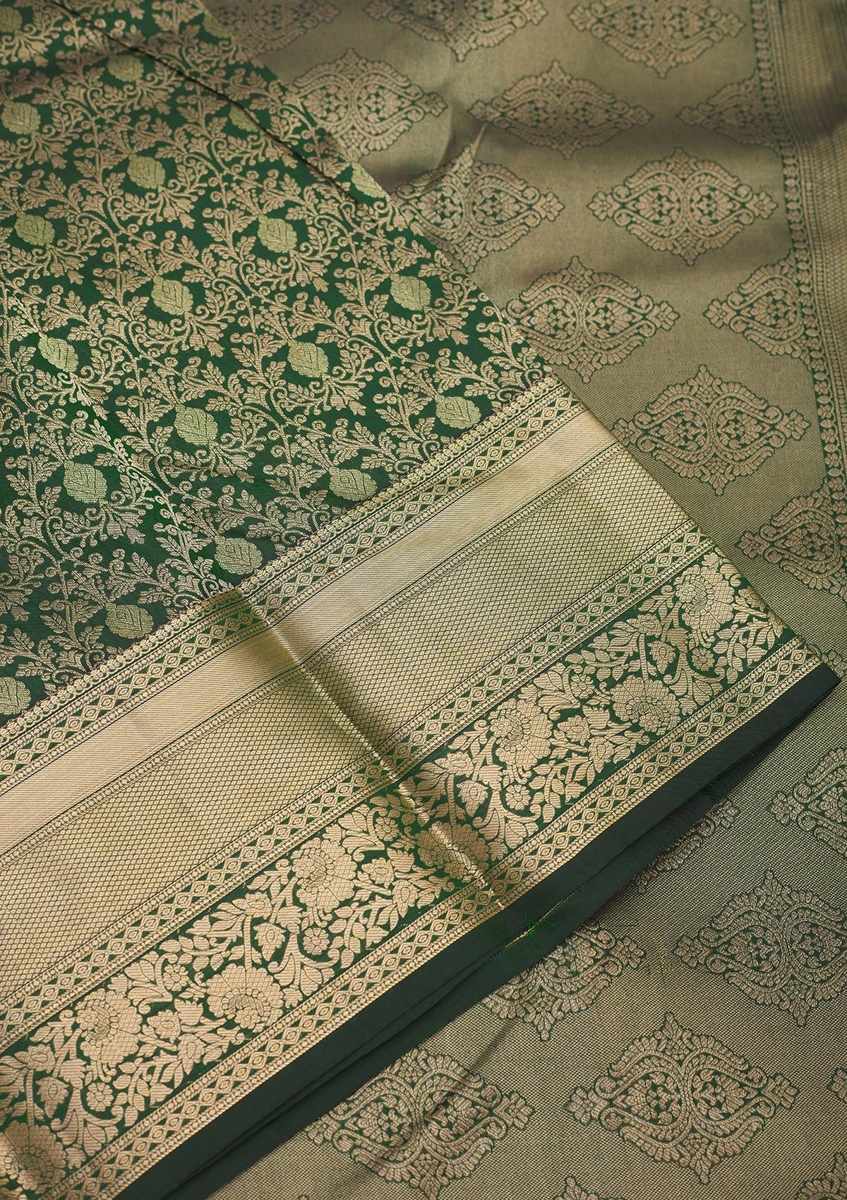 Koskii Bottle Green Zariwork Pure Silk Saree – Women's - view 4