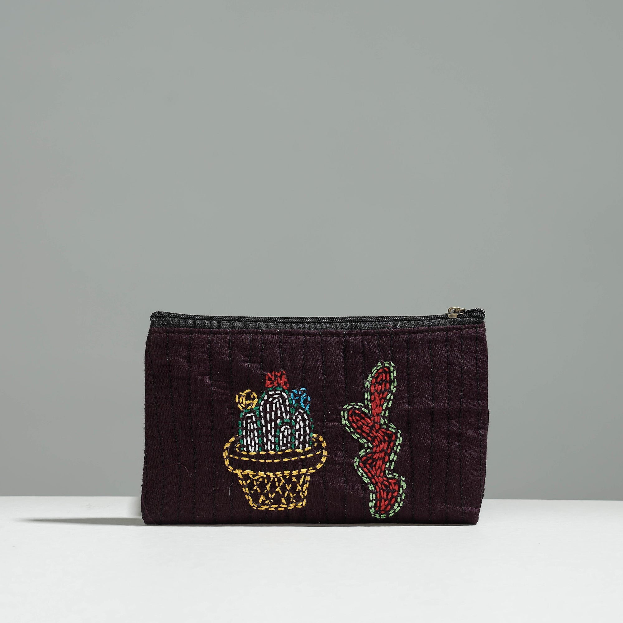 RANGILA DHAGA Brown - Gamcha Fabric Hand Embroidered Jewelry Pouch