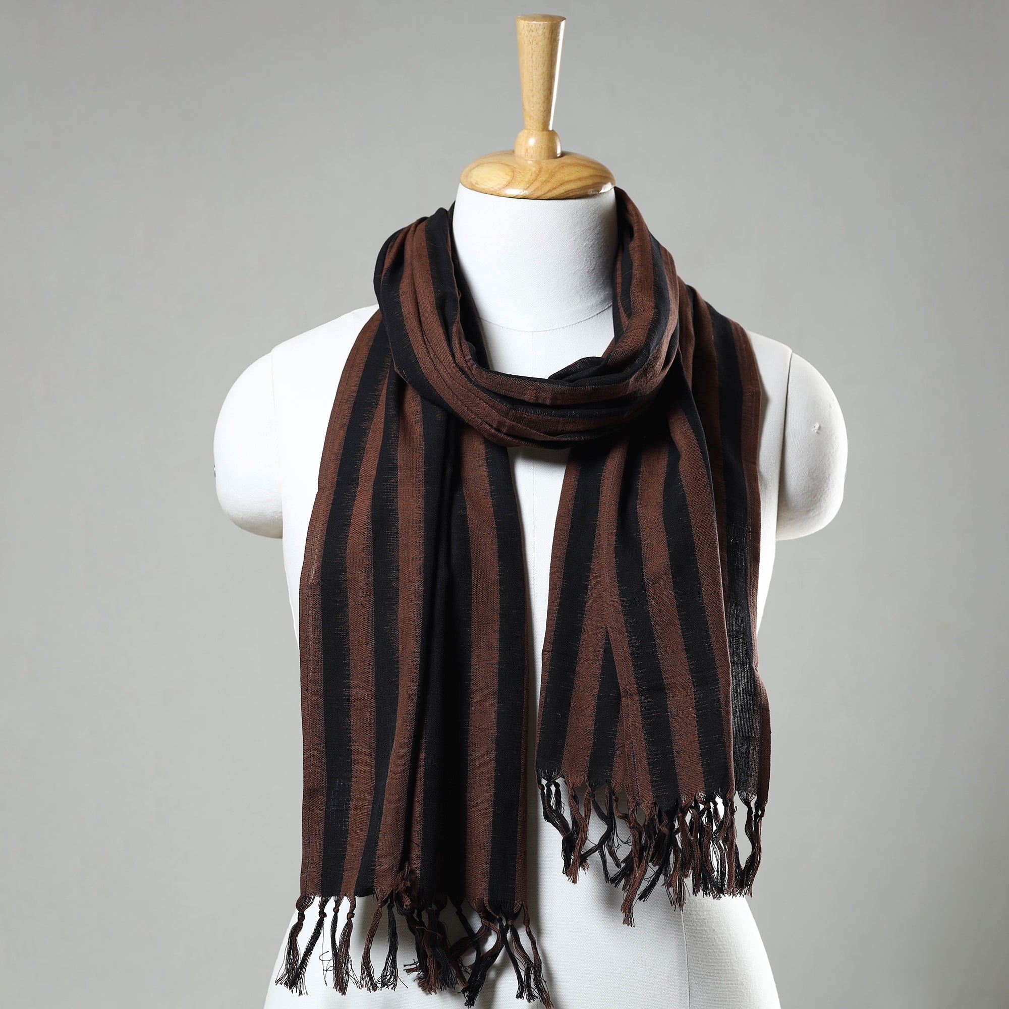 POCHAMPALLY IKAT WEAVES BY GOVARDHAN Brown - Handloom Cotton Pochampally Central Asian Ikat Stole