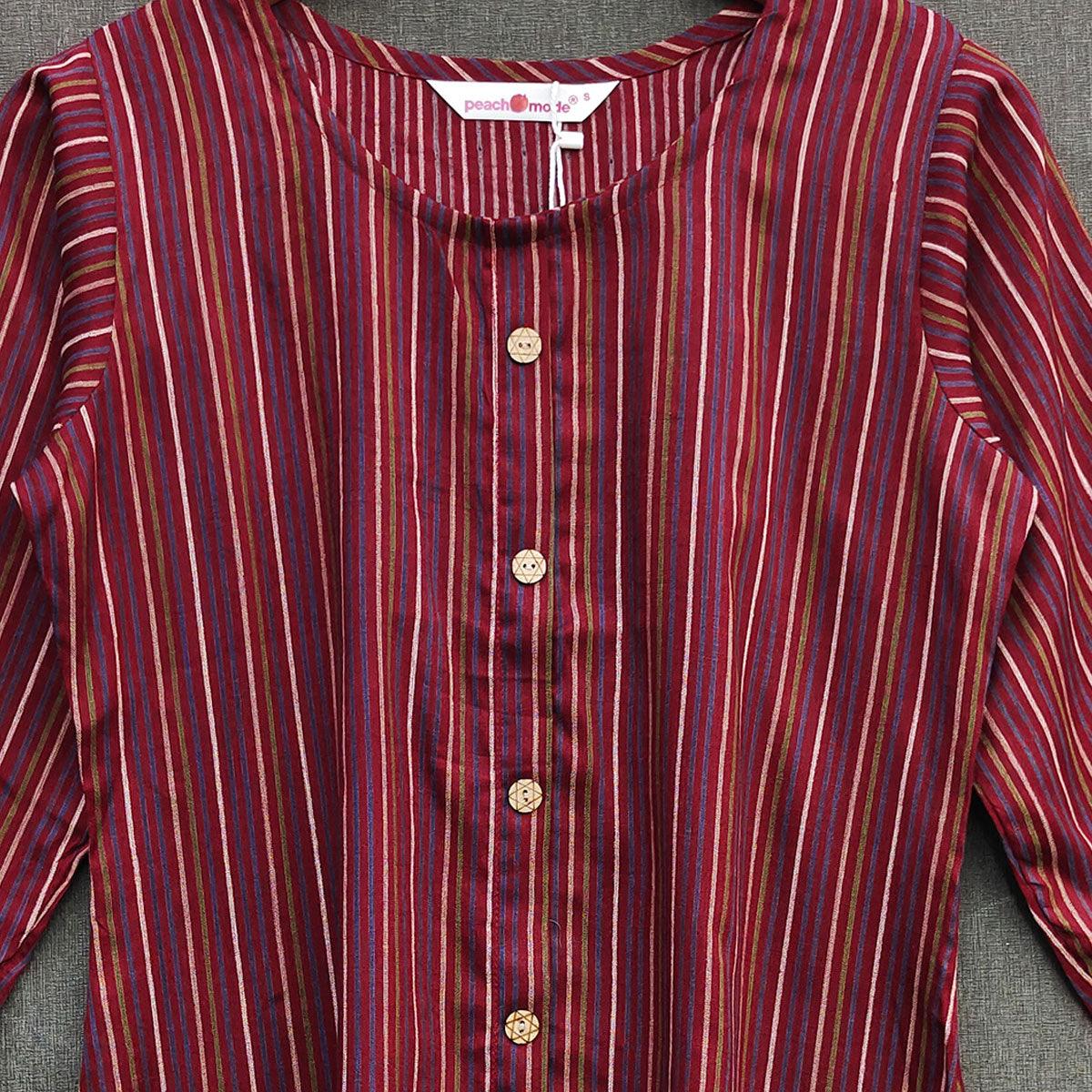 Peachmode Maroon Striped Printed Rayon Top - view 2