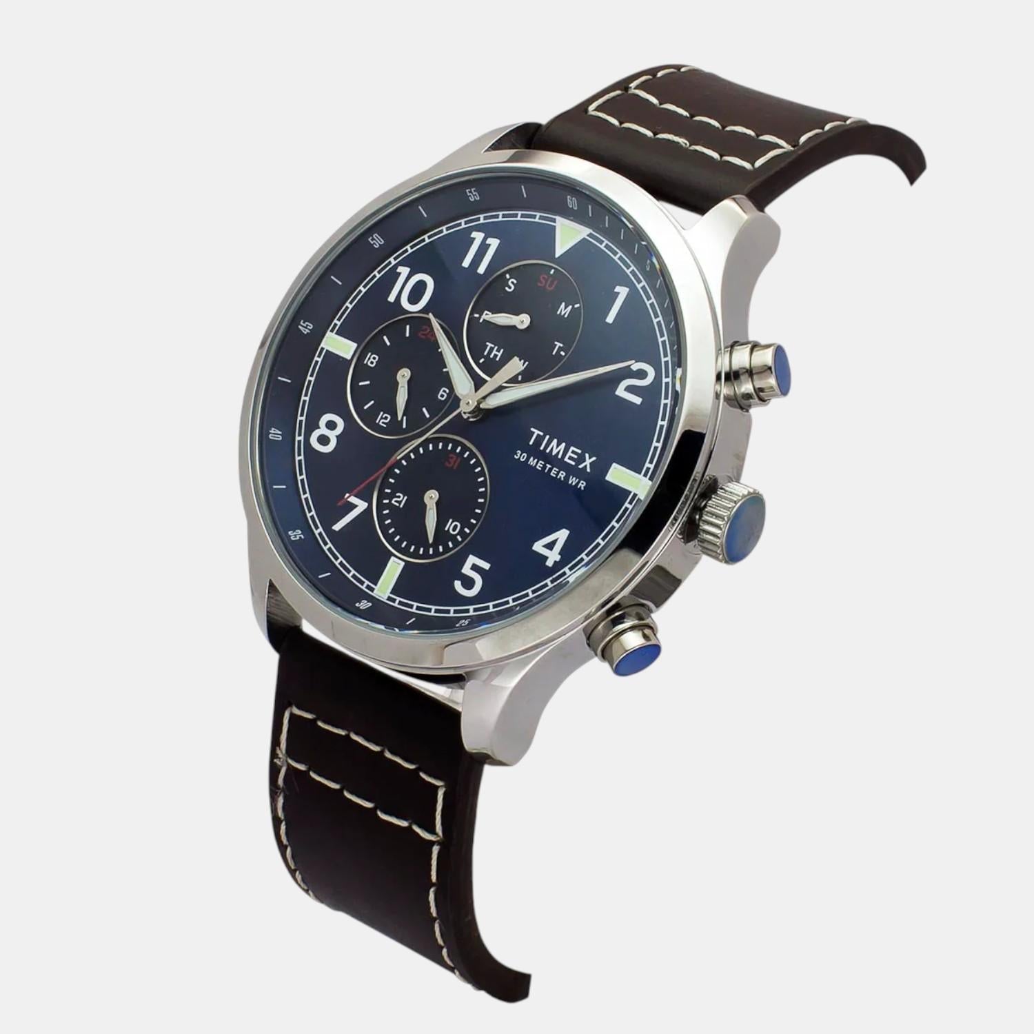 Timex Fashion Men Quartz Blue Dial Multi-Function Leather Watch TWEG23901 - view 2