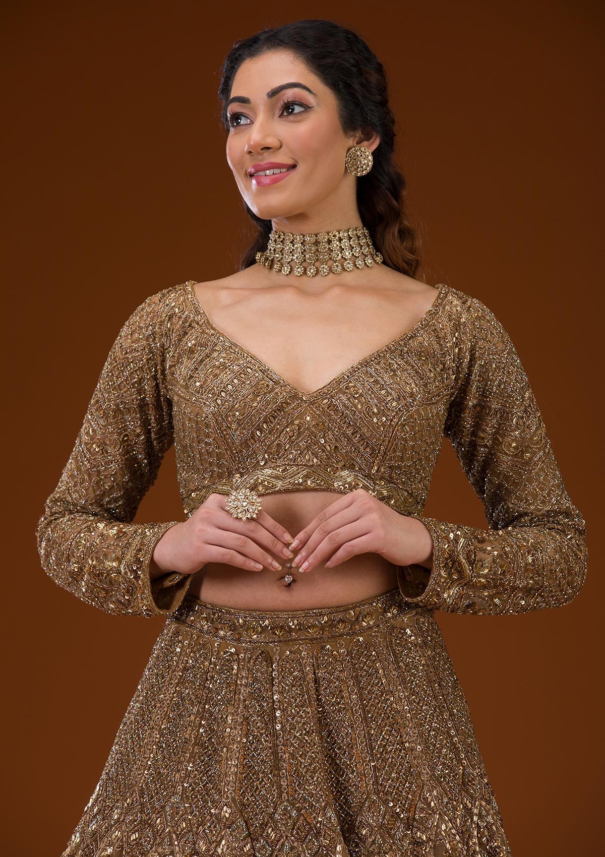 Koskii Gold Stonework Net Readymade Lehenga – Women's - view 2