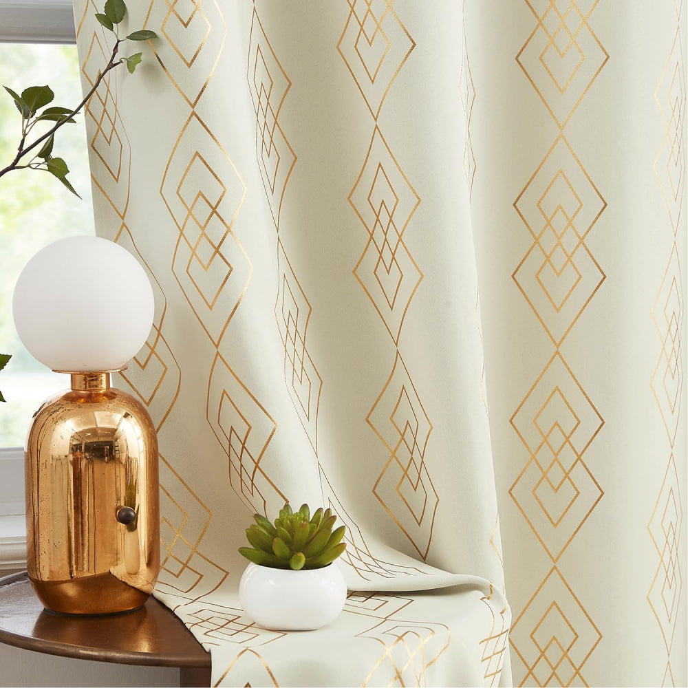 Urban Space -Home Furnishing Store Gold Foil Printed 80-85% Blackout Curtains - Pack of 1 - Diamond - Beige