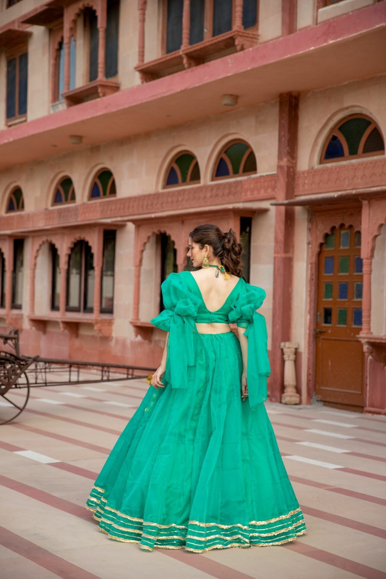 Idaho-o Shale Green Organza Lehenga – Women's - view 2