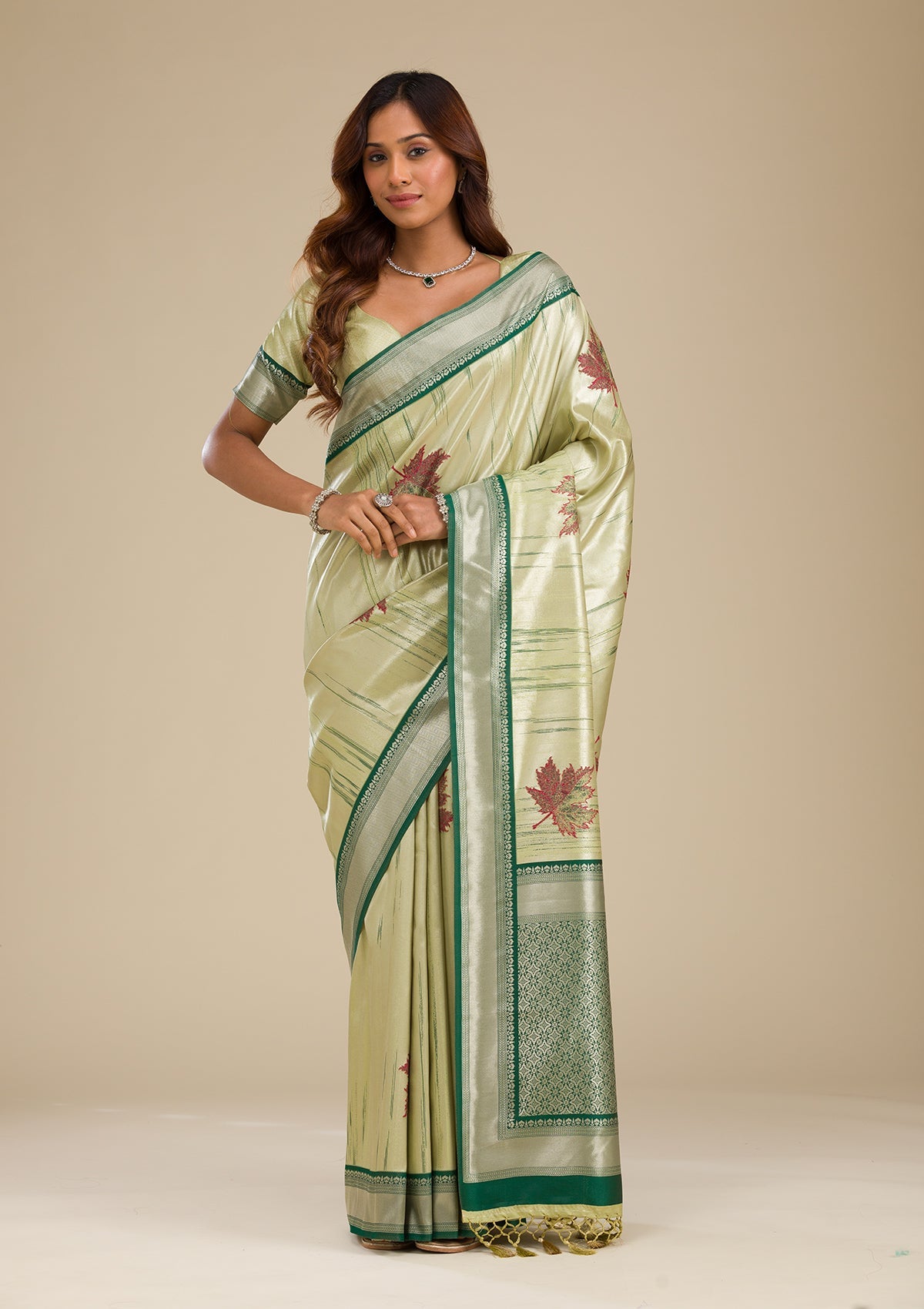 Koskii Beige Printed Soft Silk Saree – Women's - view 3