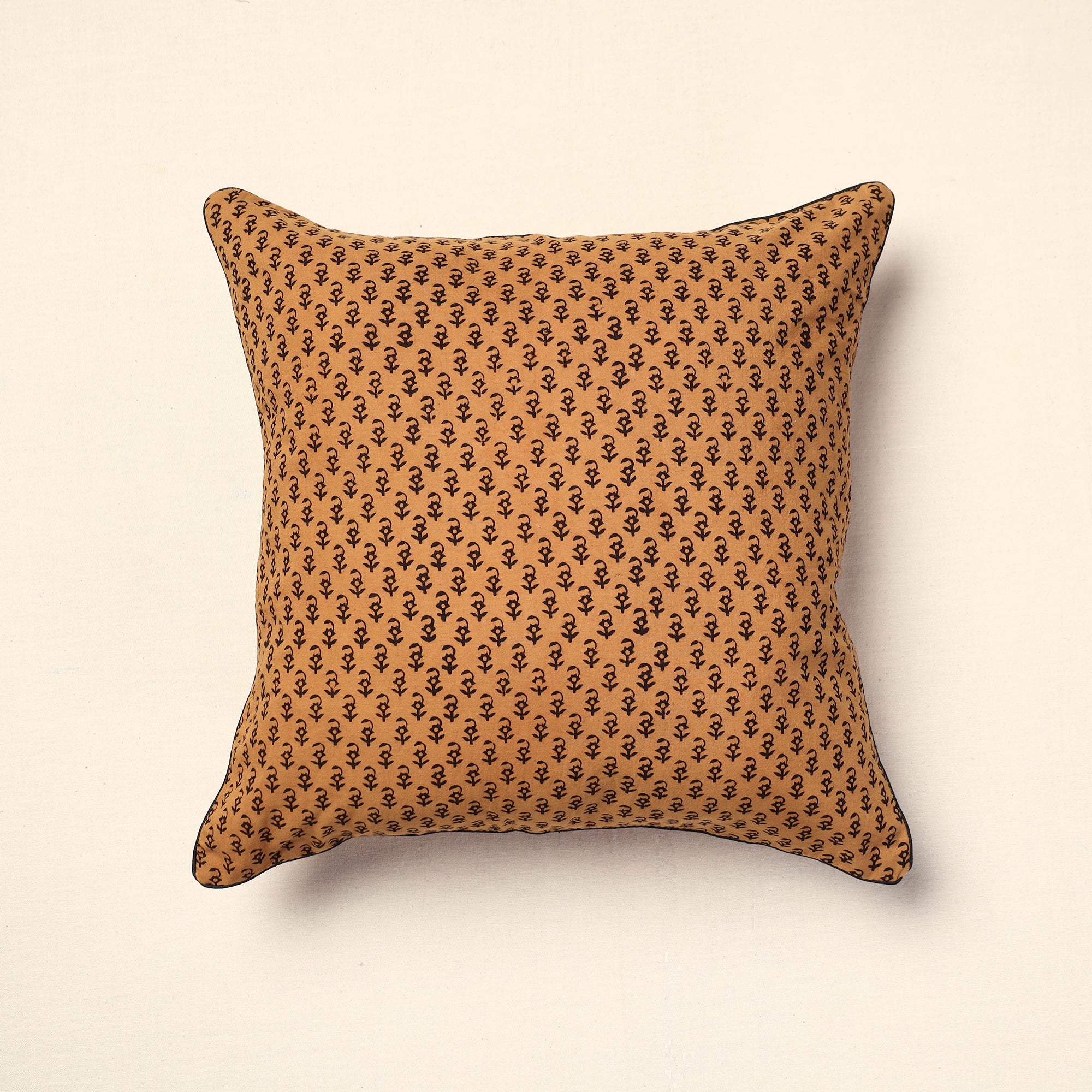 NOORI BAZAR Brown - Bagh Block Printed Cotton Cushion Cover (16 x 16 in) 06