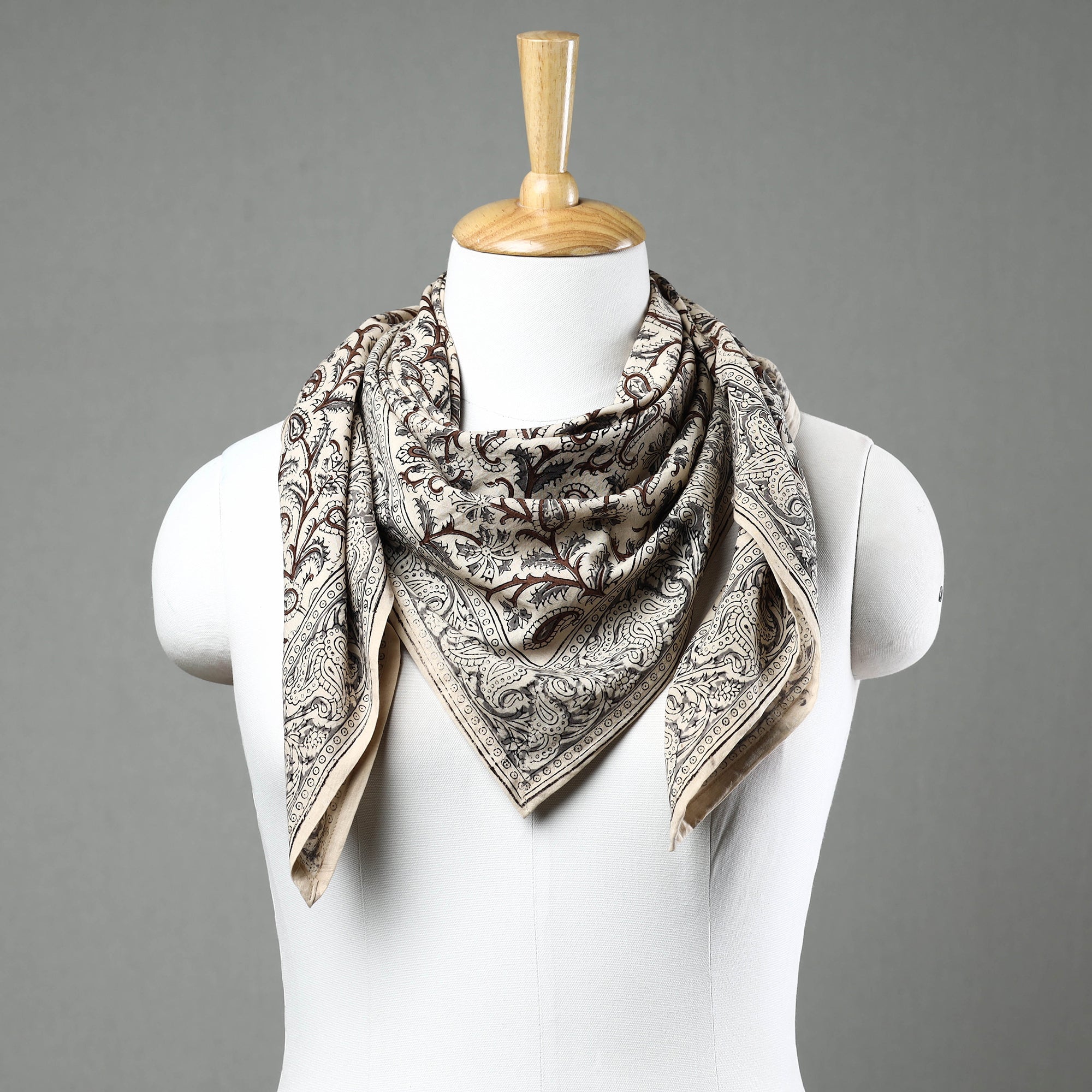 PITCHUKA SRINIVAS KALAMKARI PEDANA Beige - Pedana Kalamkari Block Printed Natural Dyed Cotton Scarf 39